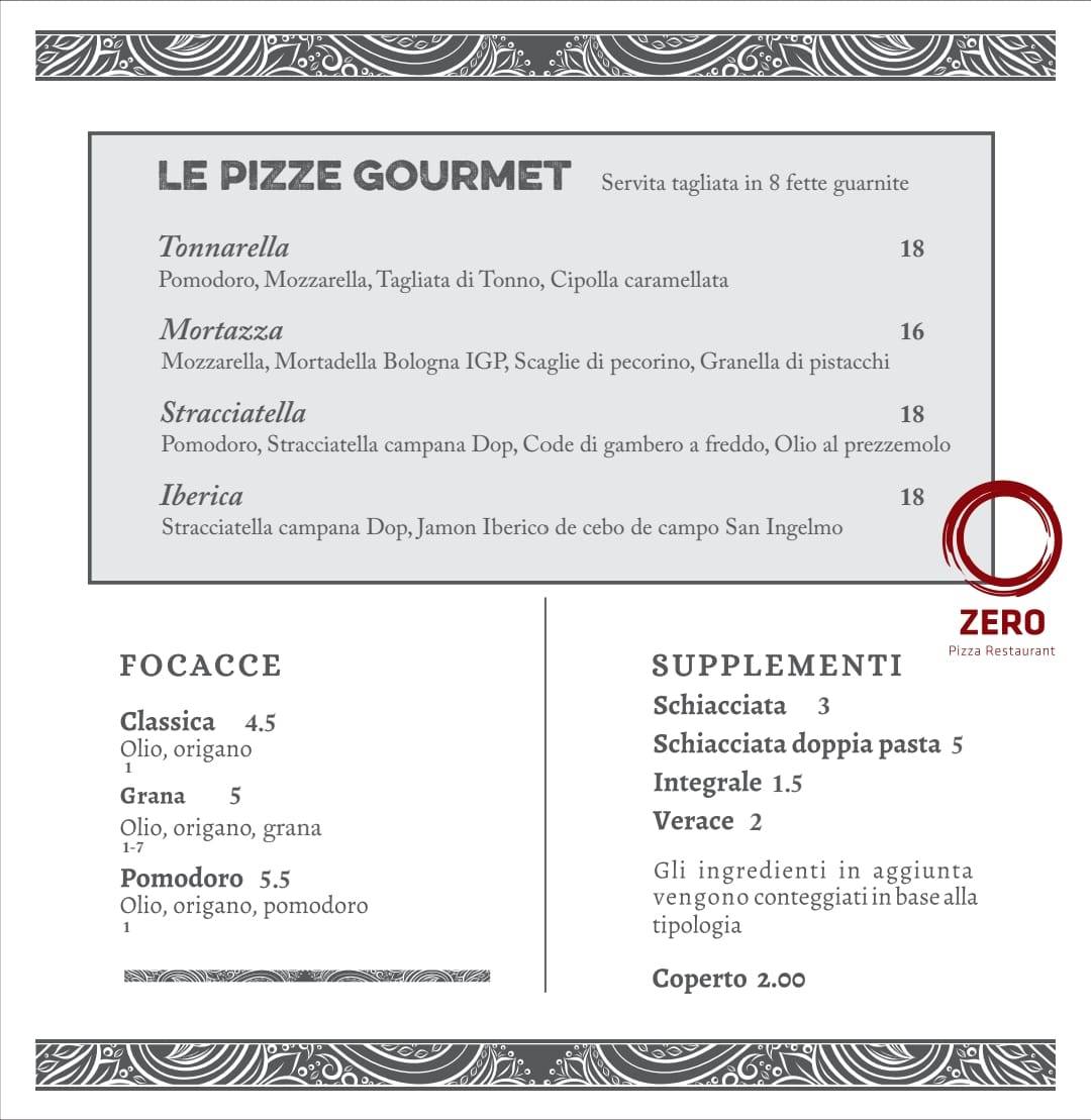 Menu di Zero Pizza Restaurant 