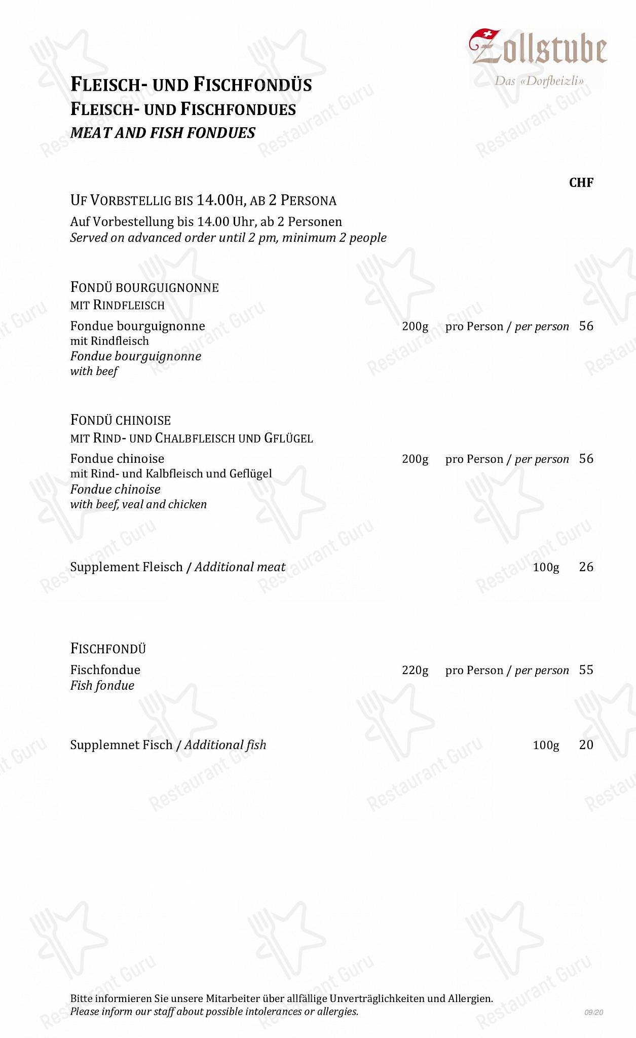 Zollstube in Bad Ragaz - Wine Menu