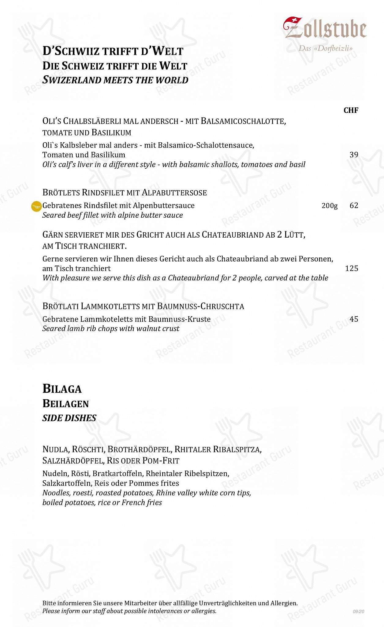 Menu di Zollstube - Wine Menu
