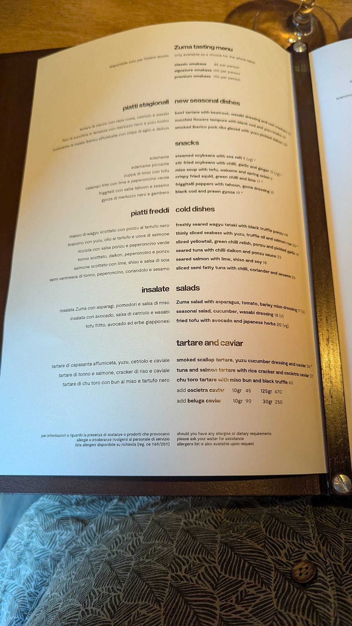 Menu di Zuma 