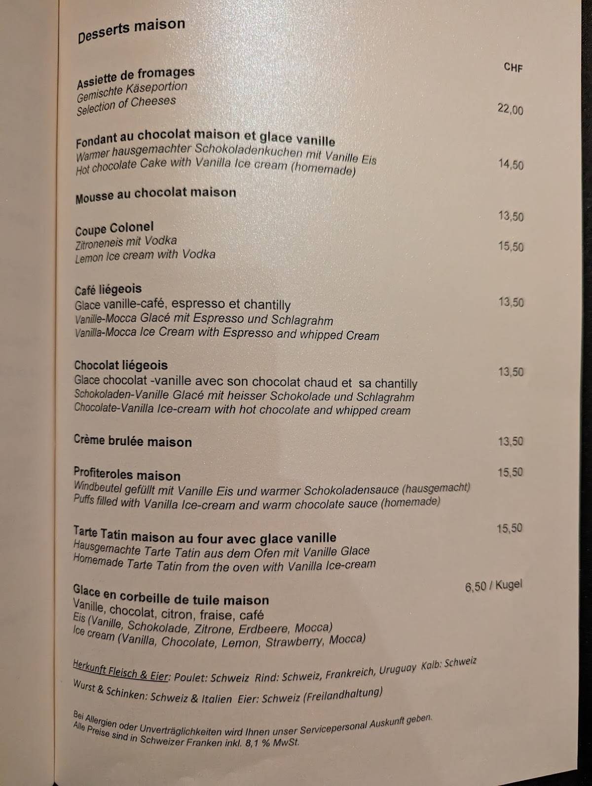 Menu di Le Rendez-Vous Restaurant 