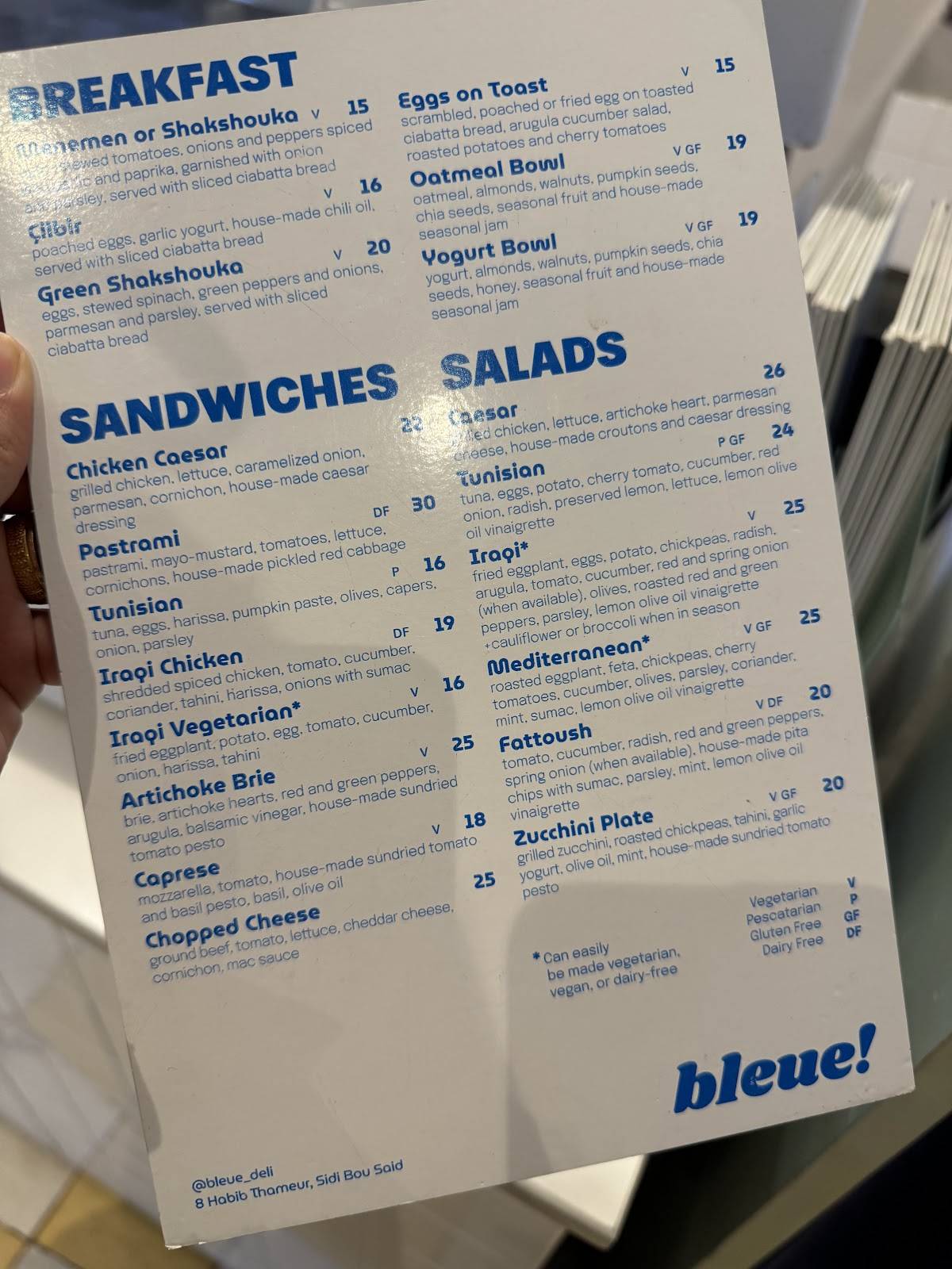 Menu de bleue!