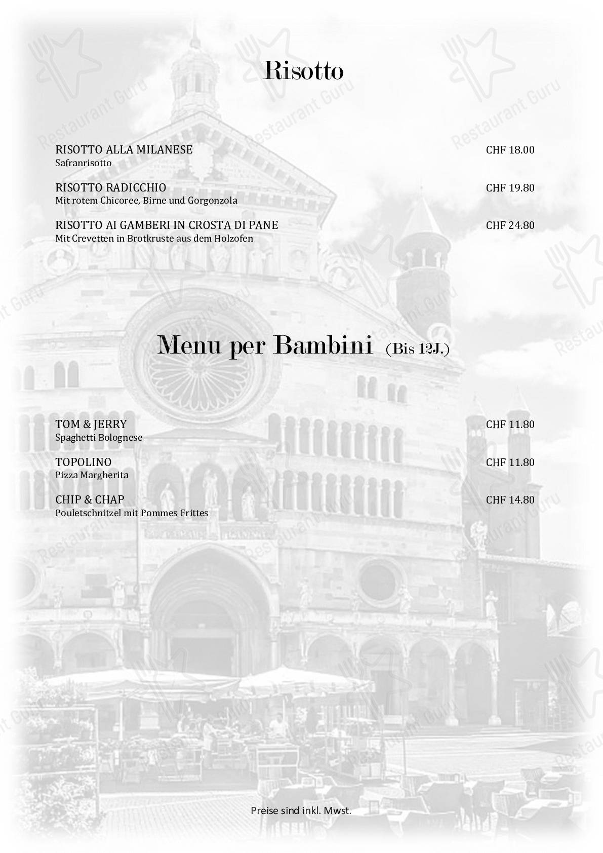 Menu di Dieci - pasti e bevande