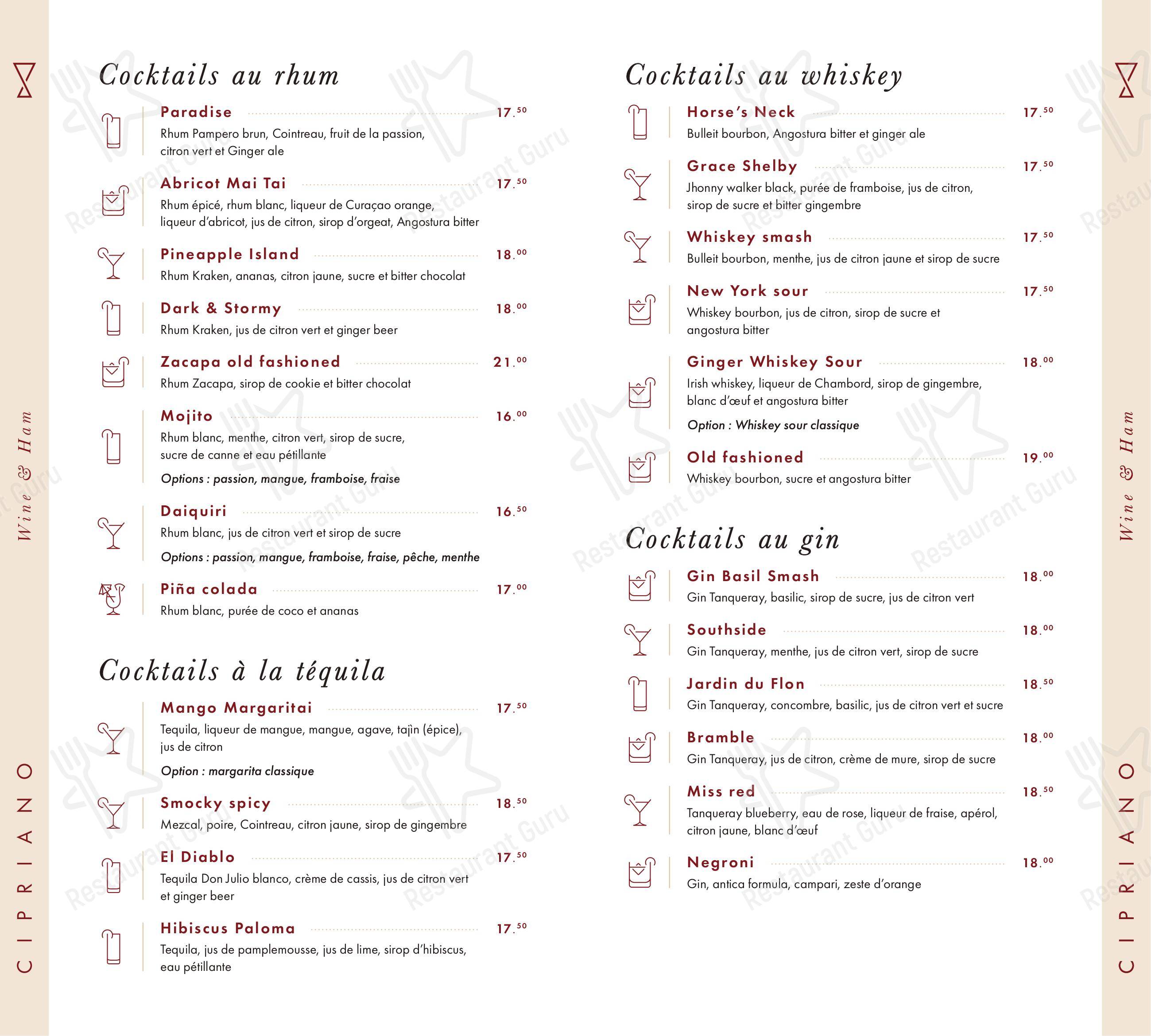 Menu bar per Cipriano Wine & Ham pub & bar