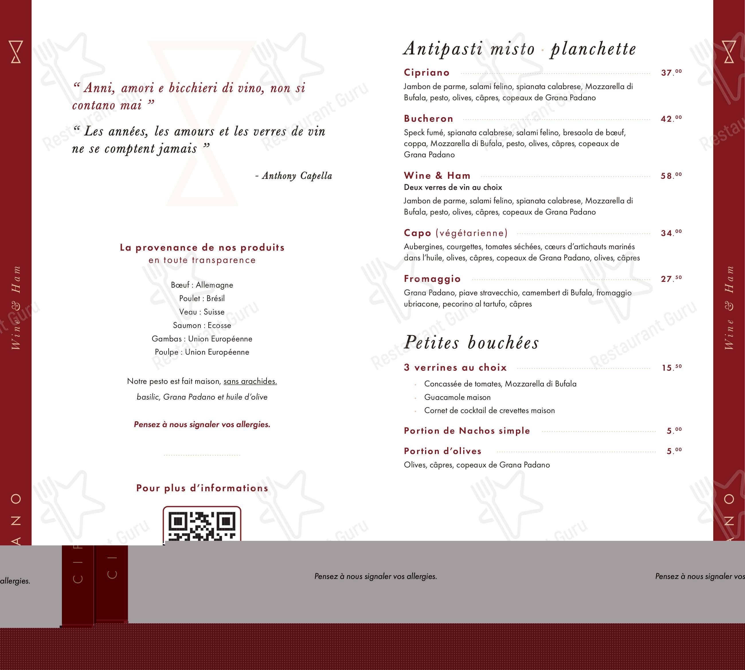Menu di Cipriano Wine & Ham - Menu