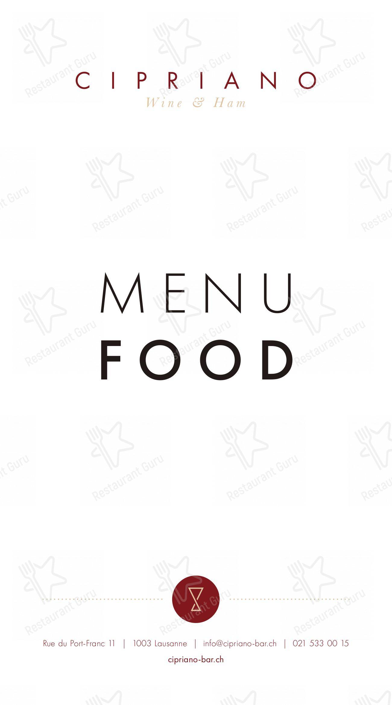 Menu per Cipriano Wine & Ham pub & bar