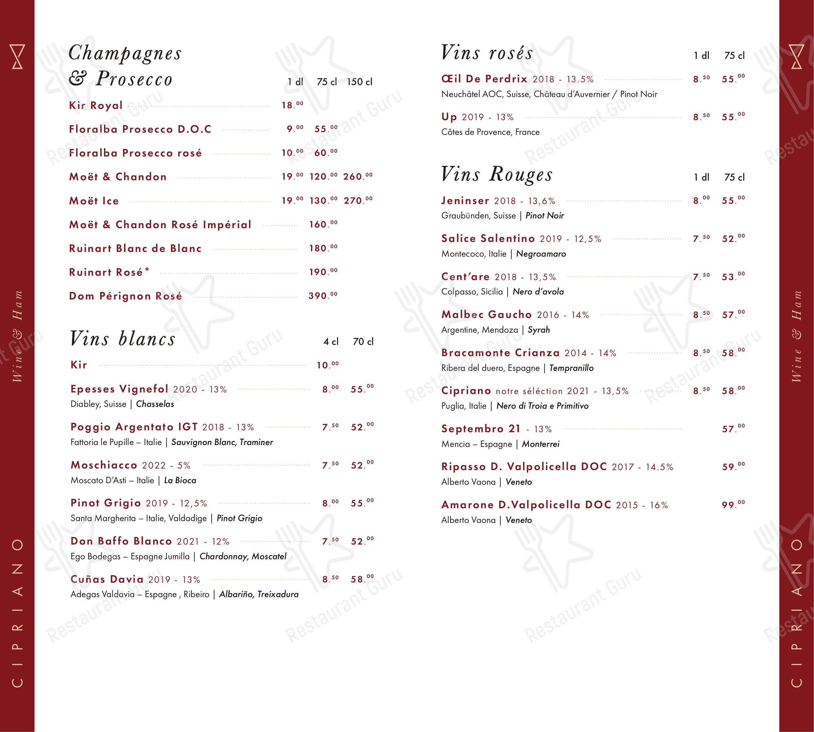 Menu per Cipriano Wine & Ham pub & bar