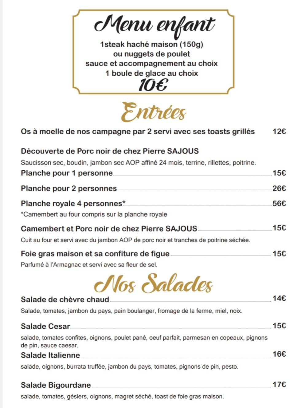 Menu au La Bonne Bouffe 65 restaurant, Odos