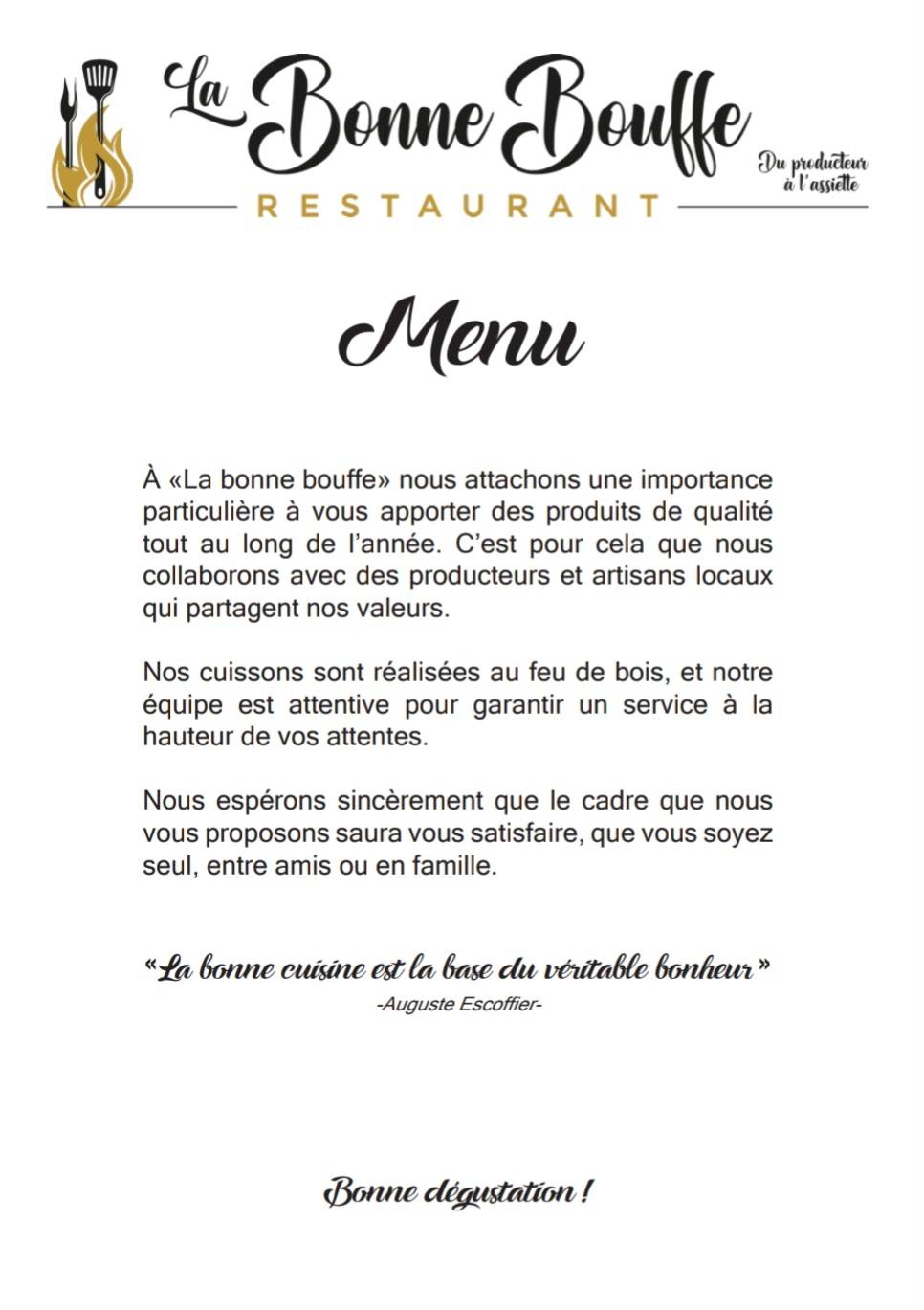 Menu au La Bonne Bouffe 65 restaurant, Odos