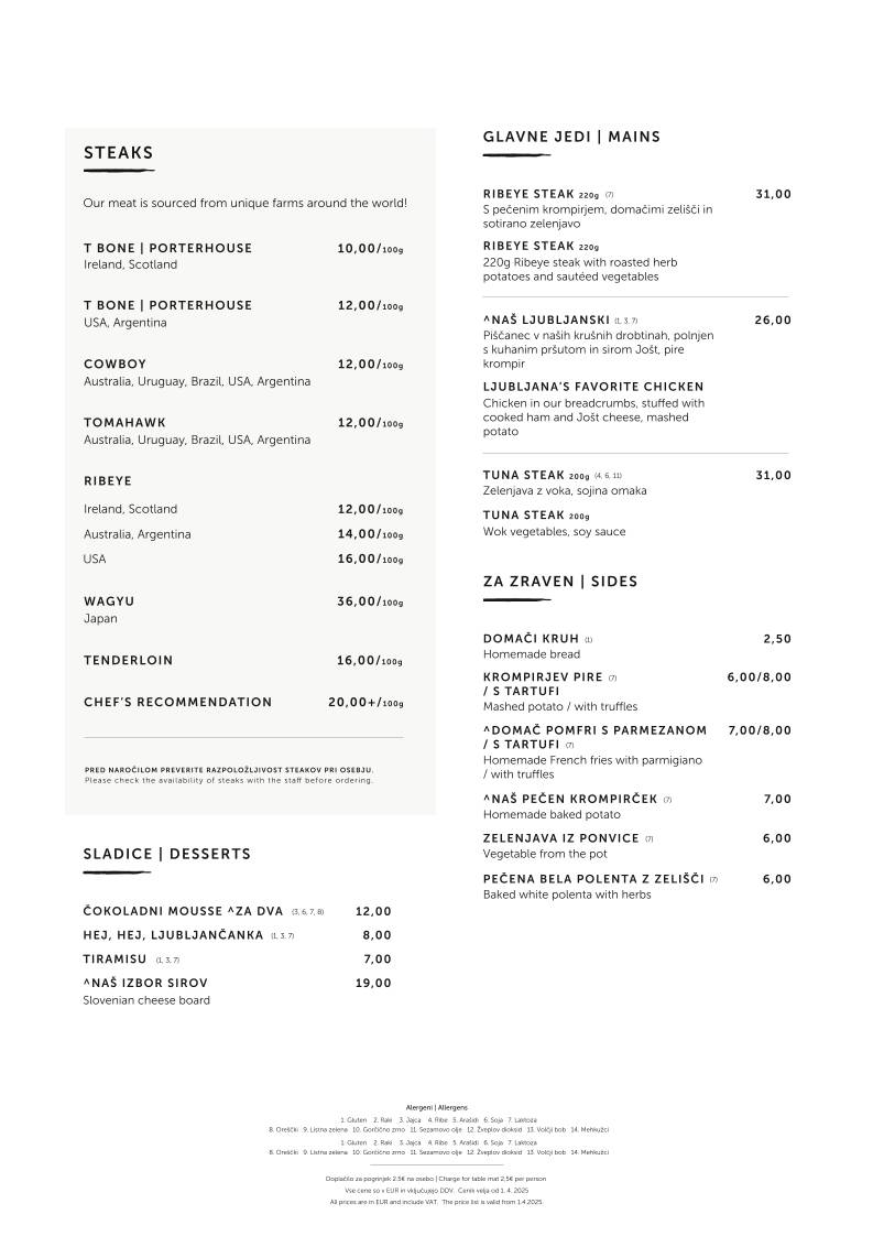 Menu di STEAKHOUSE by naša hiša 