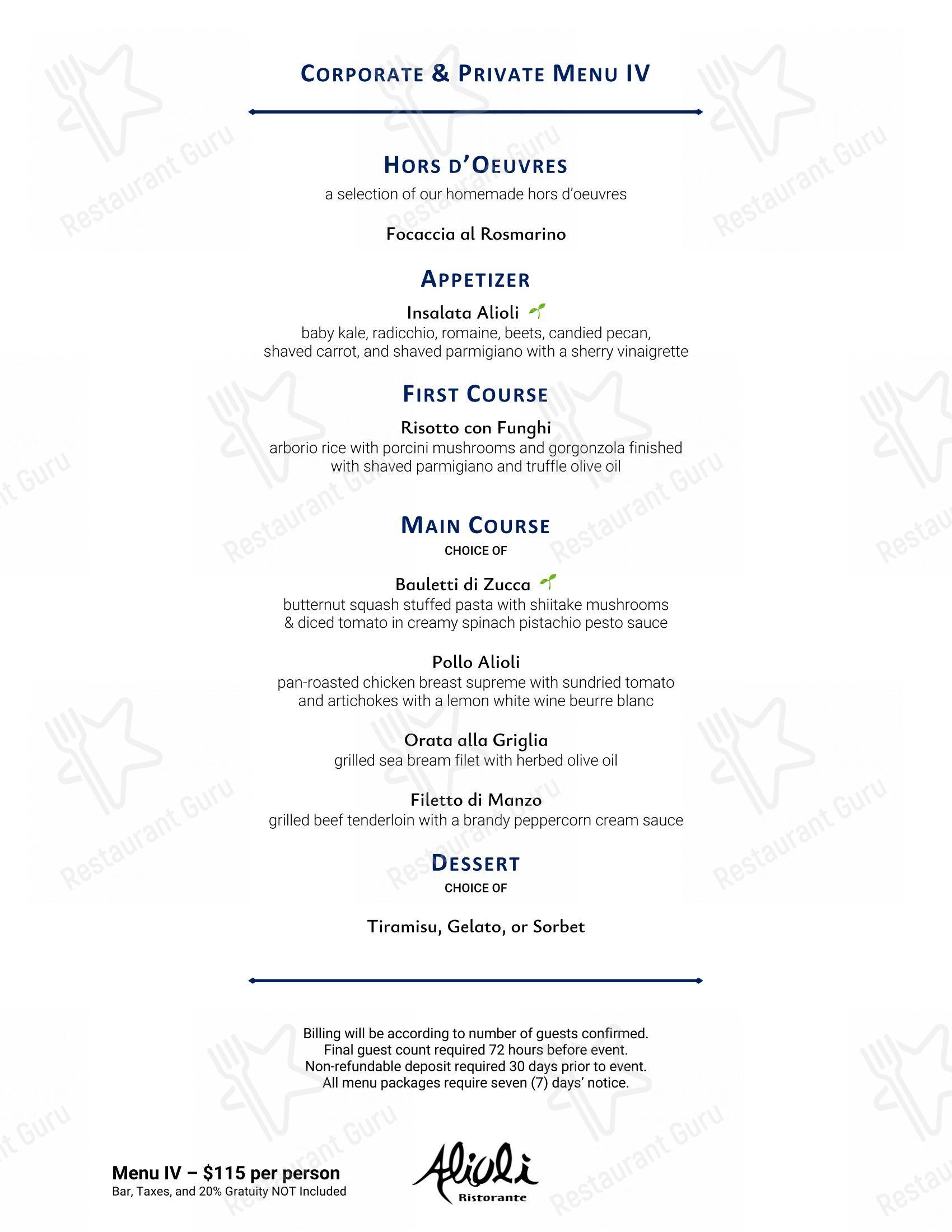 Alioli Ristorante dans Mississauga - Menu bar