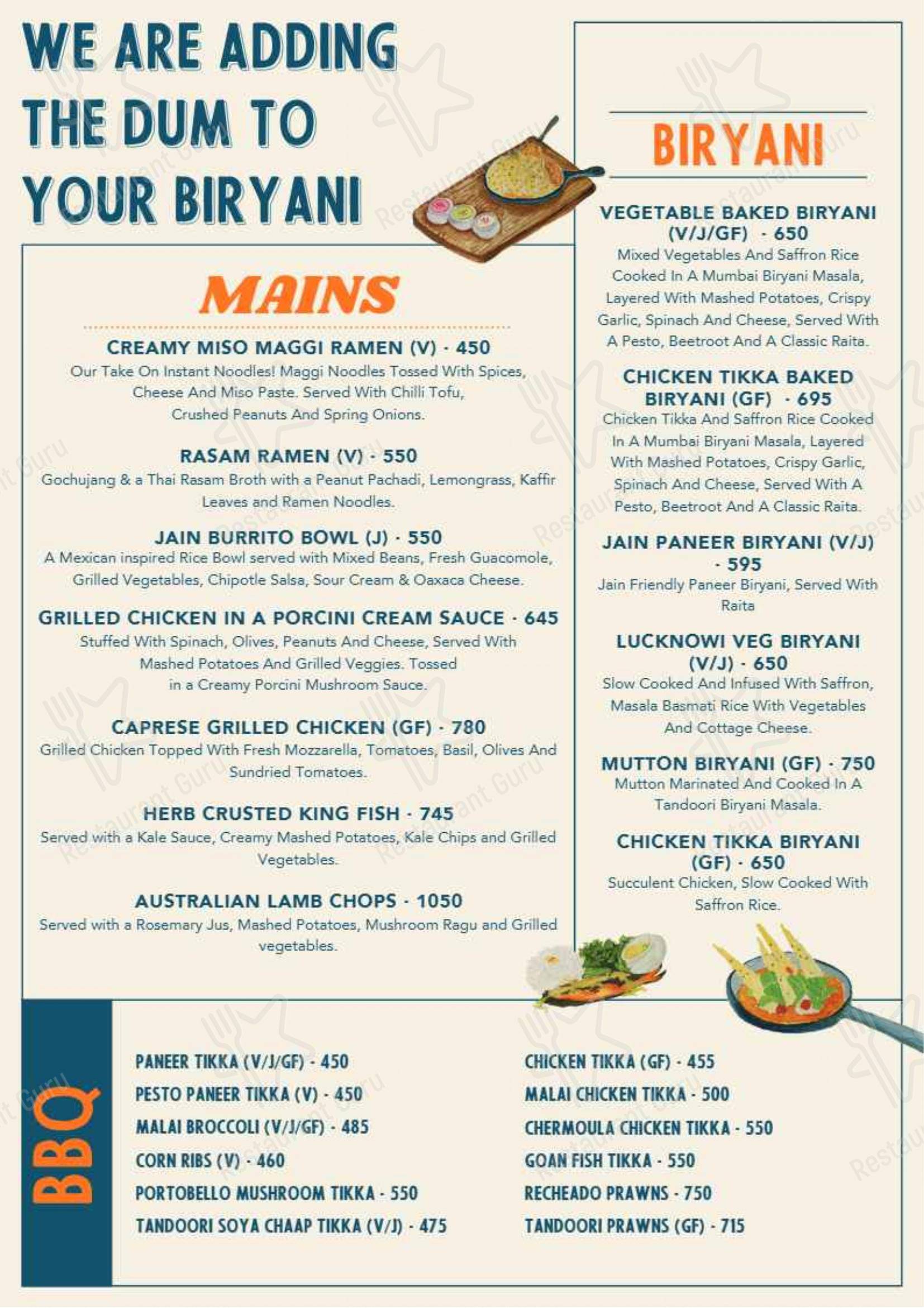 Menu for the Anglo Indian Cafe restaurant