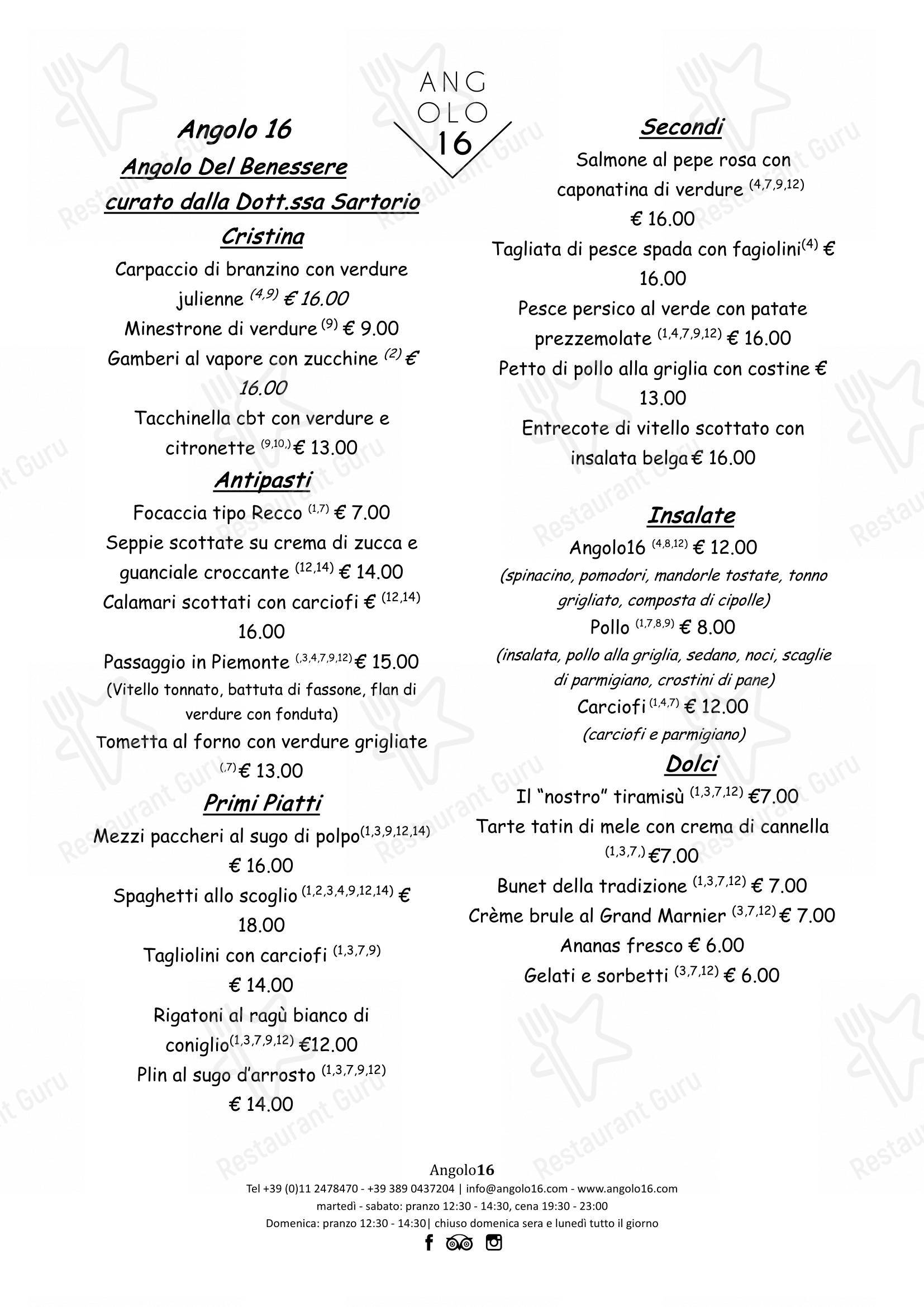 Menu per Angolo16 in Torino