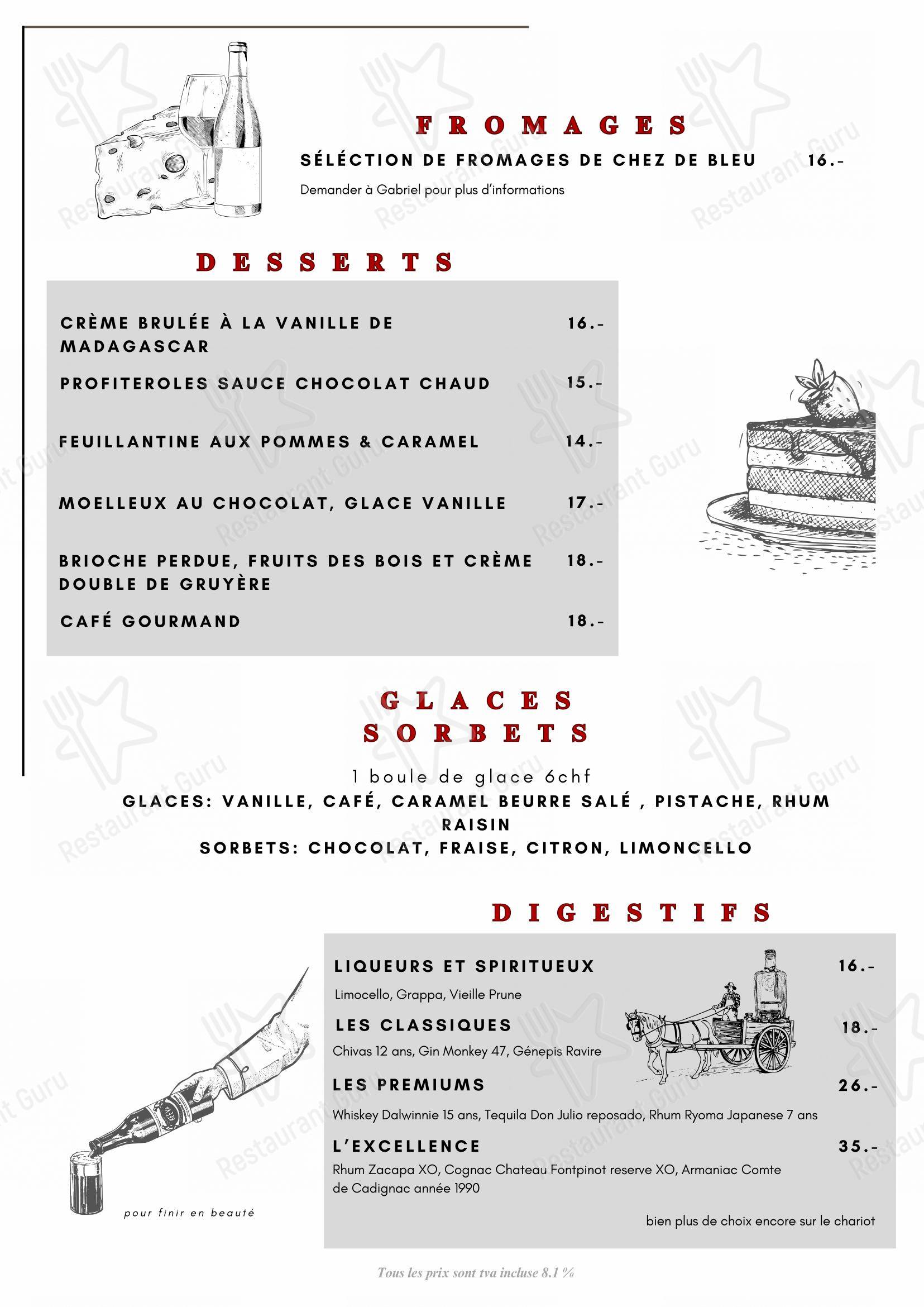 Menu di Auberge de Vandœuvres - Menu bar