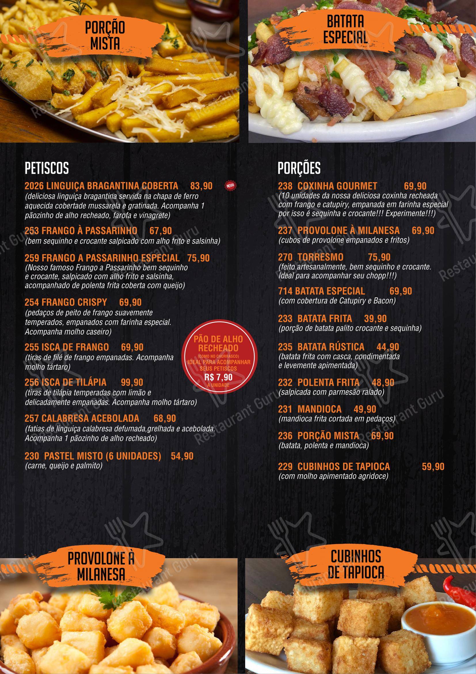 Bar do Milton em São Paulo - Menu