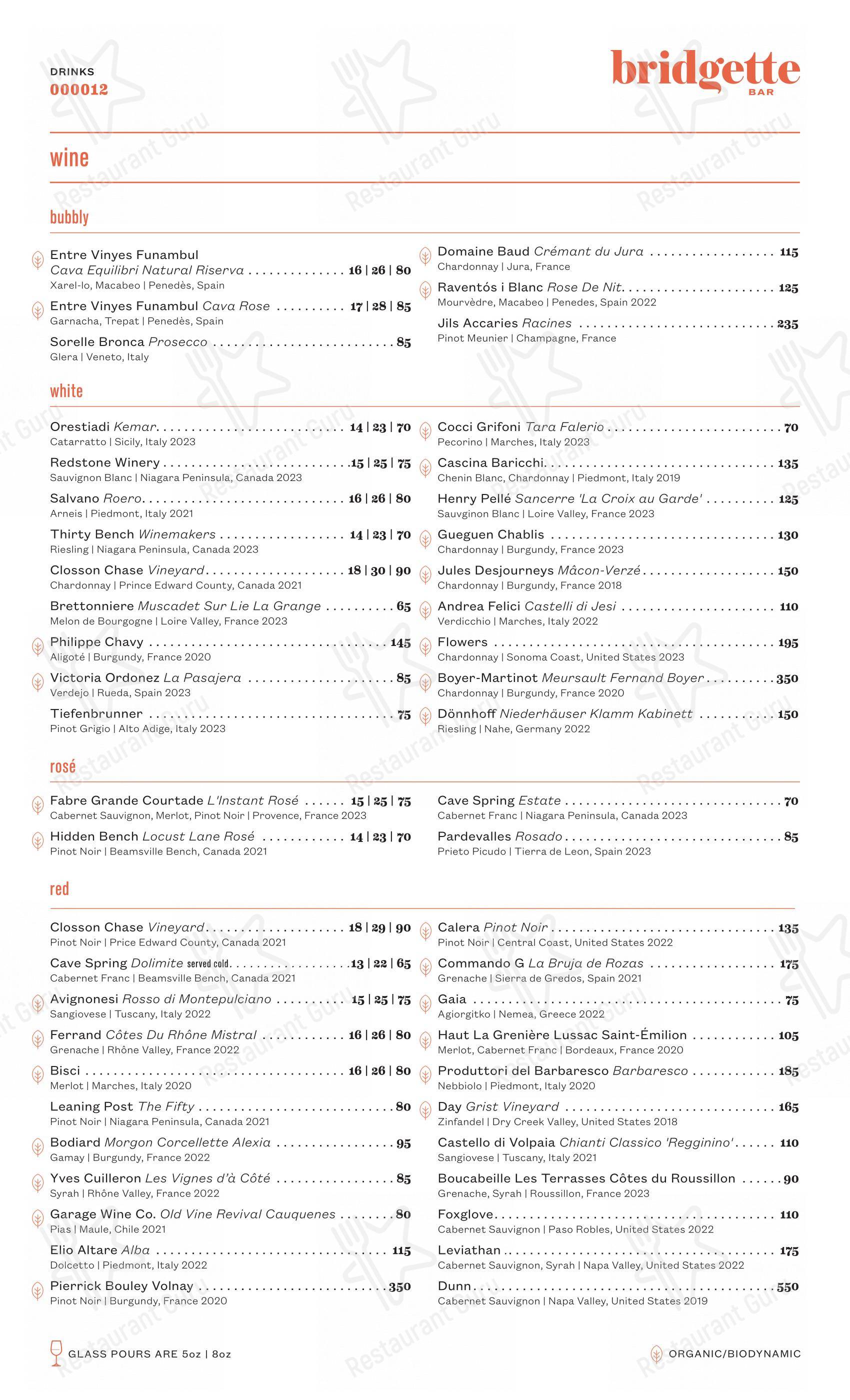 Menu pour Bridgette Bar - 菜单