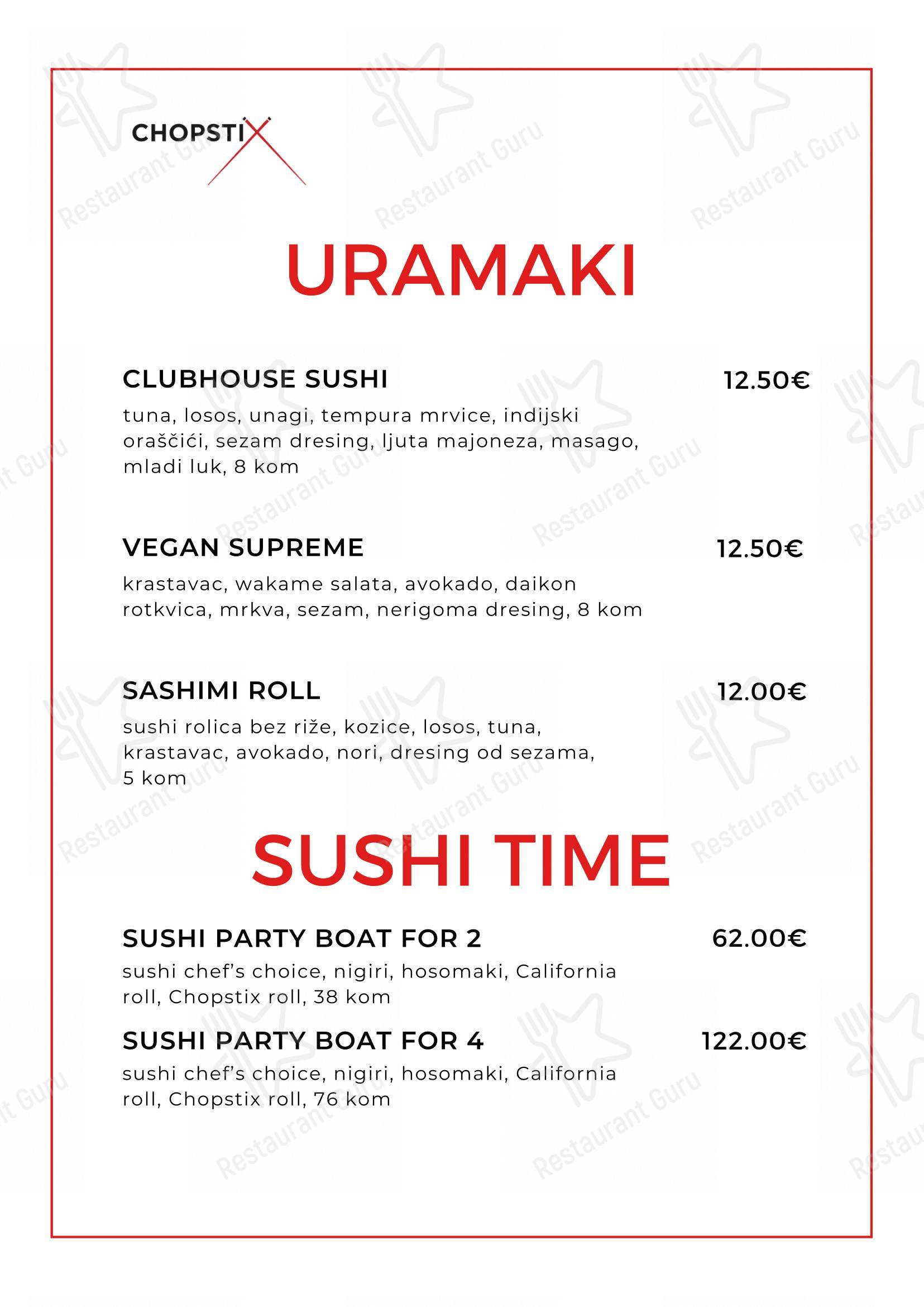 Menu di Chopstix Pan Asian Cuisine & Sushi bar - Menu