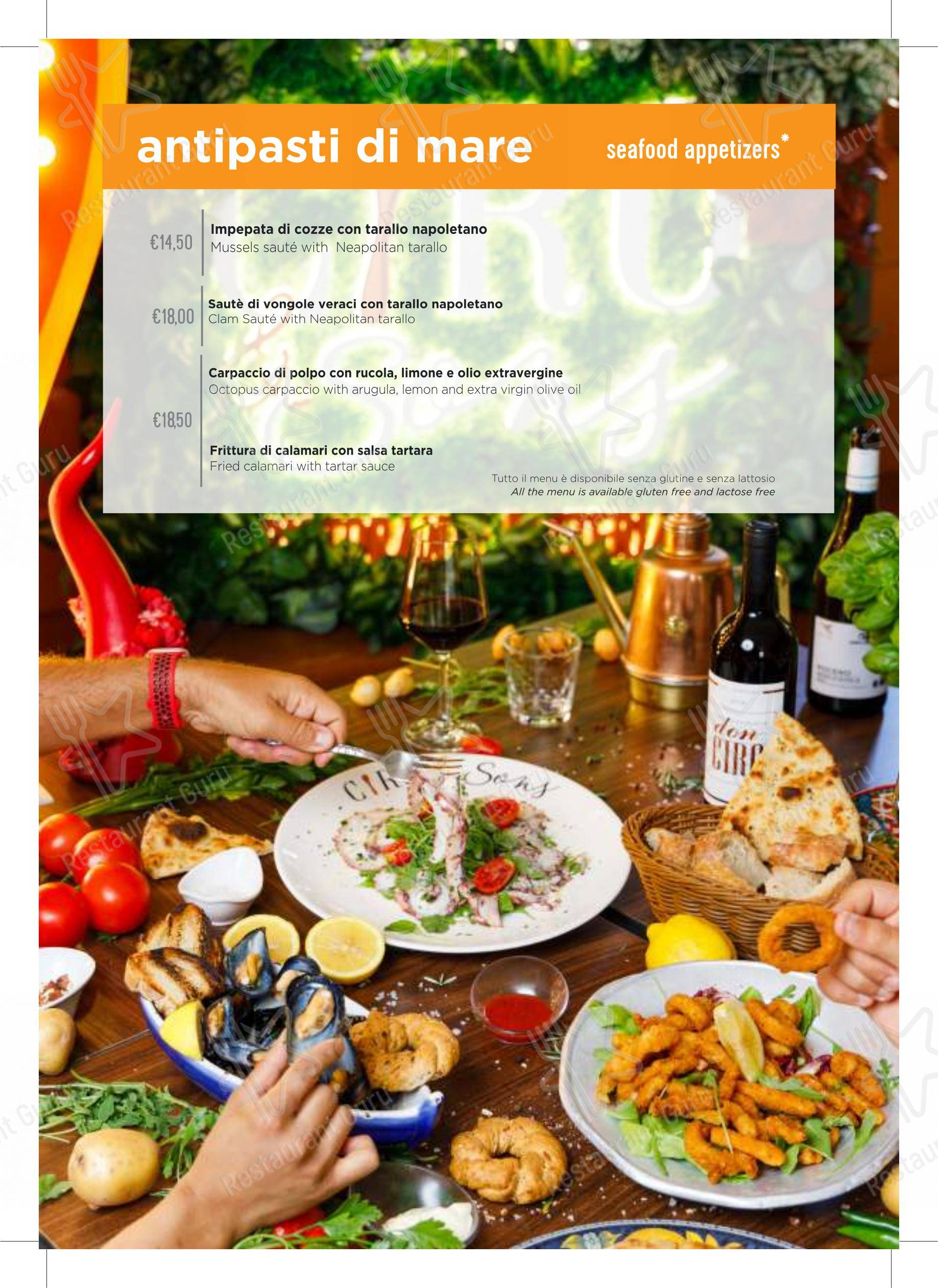 Menu pour Ciro and Sons - Restaurant Pizzeria Firenze pizzeria