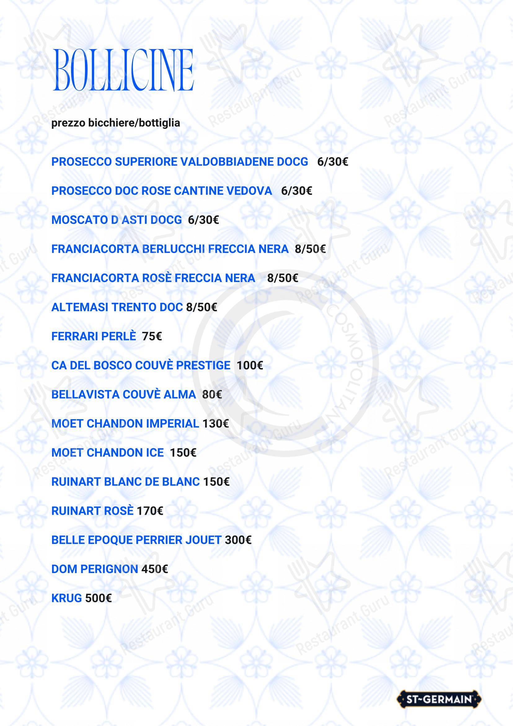 Menu per Cosmopolitan pub & bar