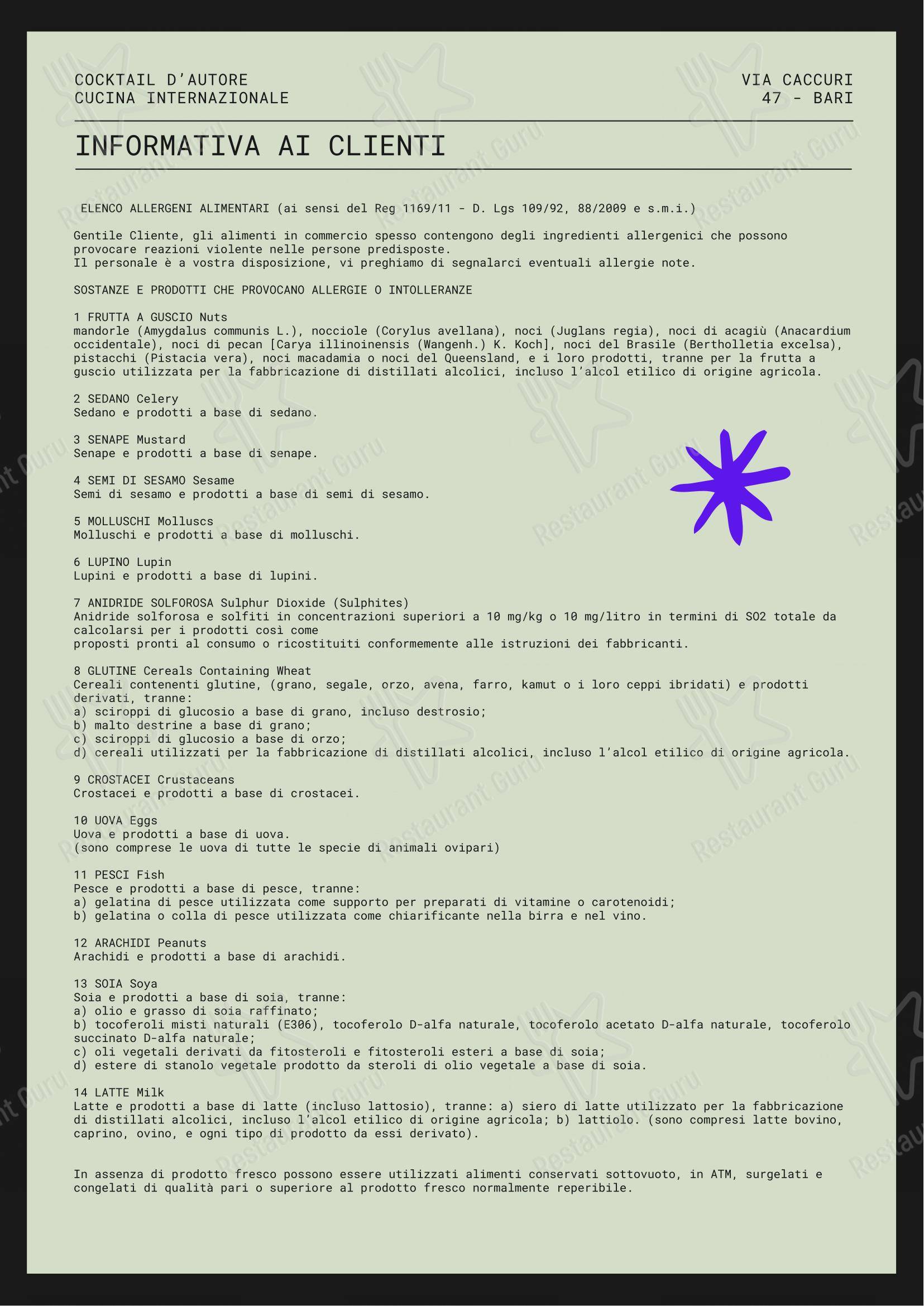 Menu per Couch Club in Bari