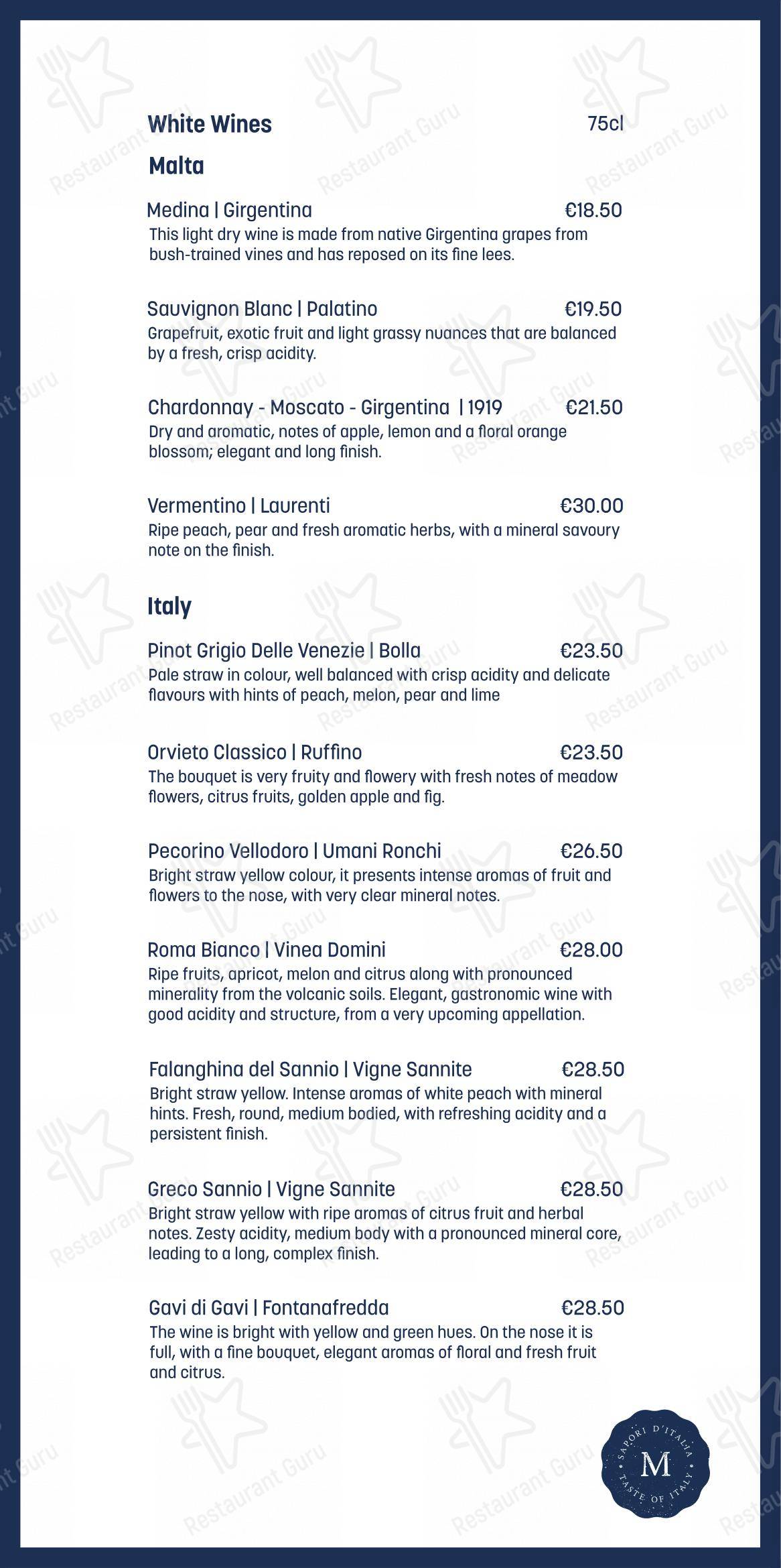 Основное меню pour Da Marco Ristorante restaurant