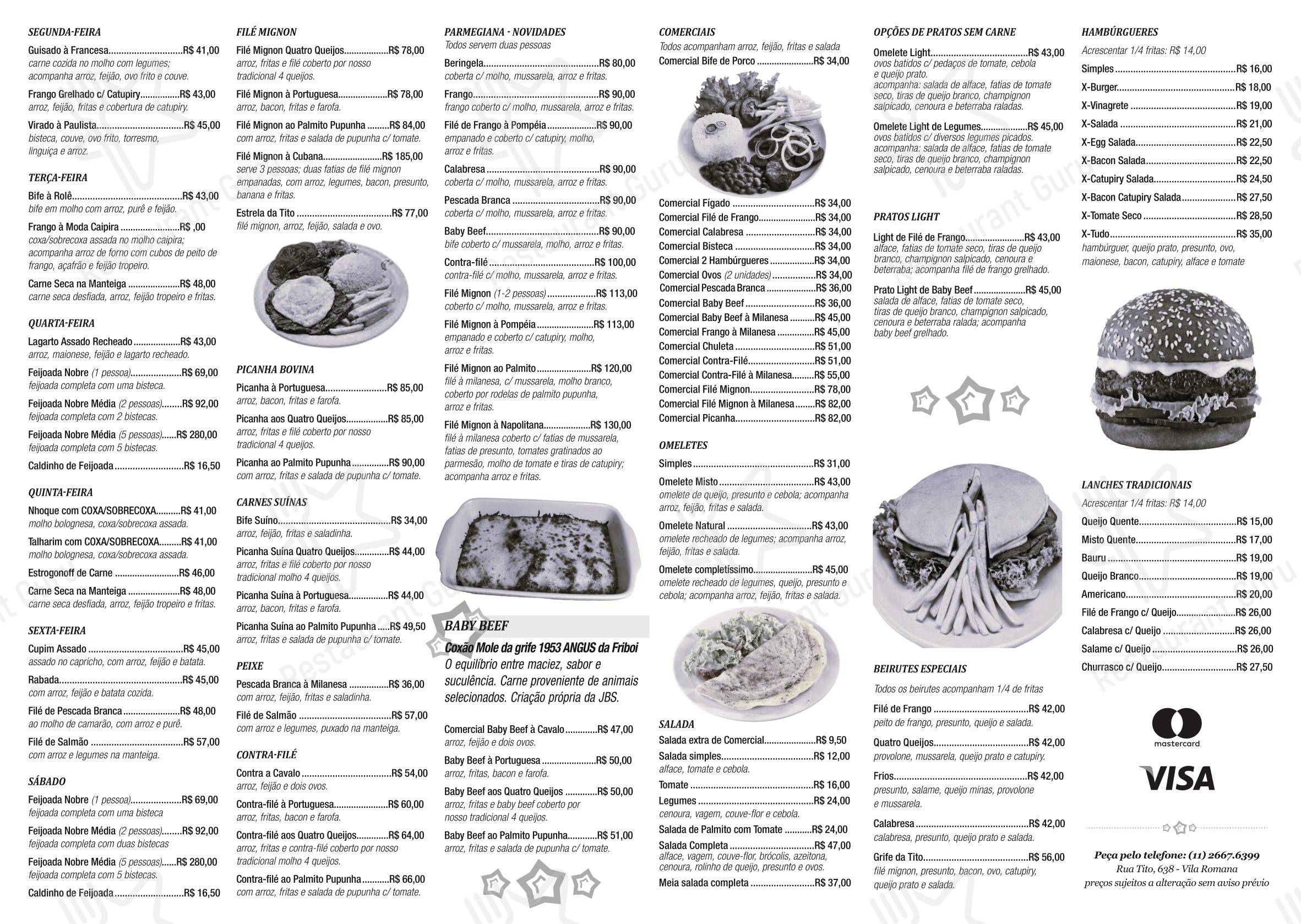 Estrela da Tito - Menu