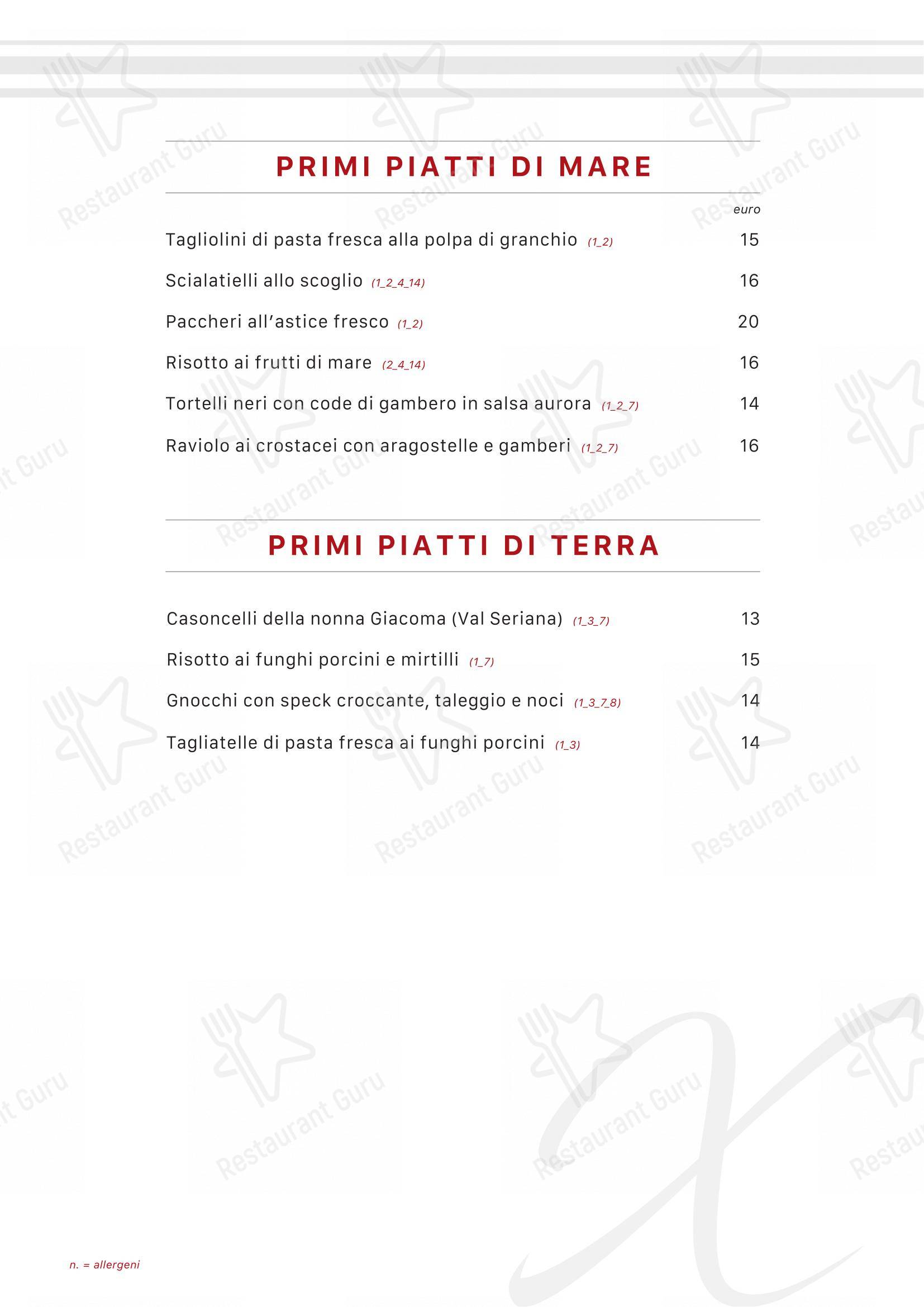 Extè in Zanica - Menu