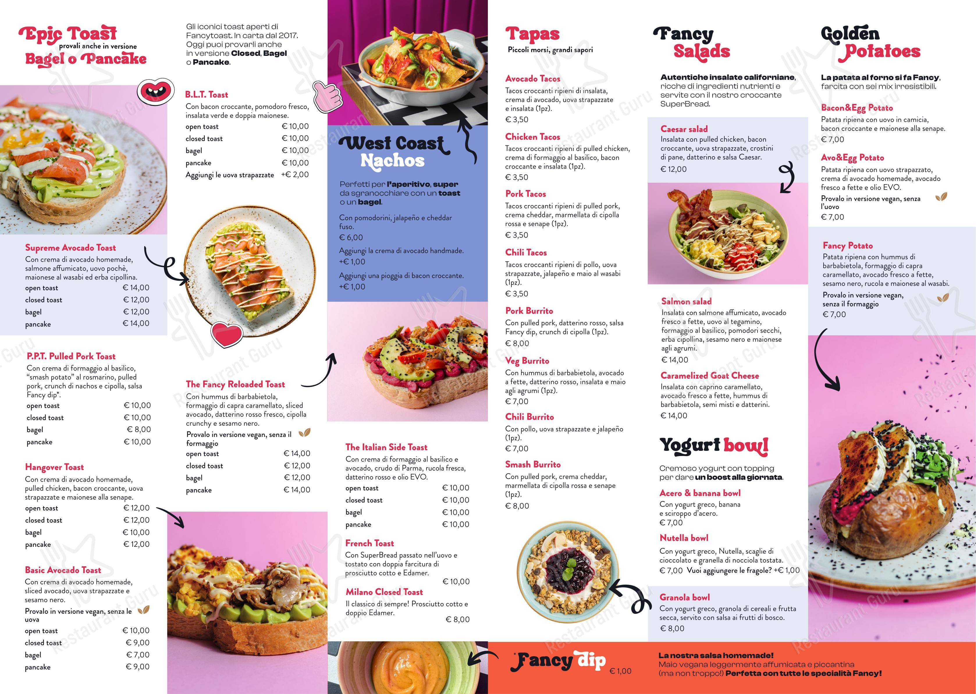 Menu bar per Fancytoast Bicocca ristorante