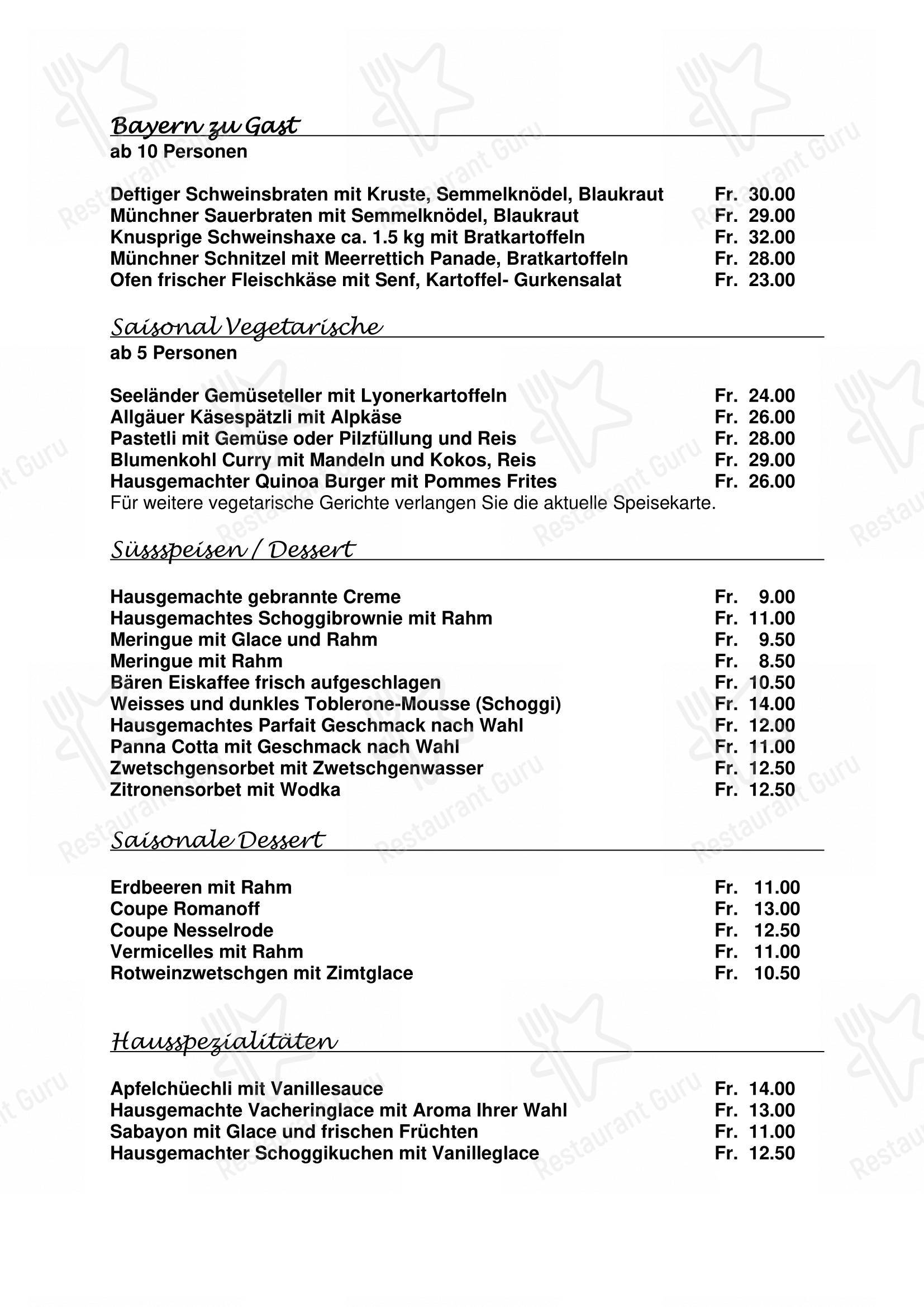 Menu per Gasthof Bären Rapperswil in Lyss