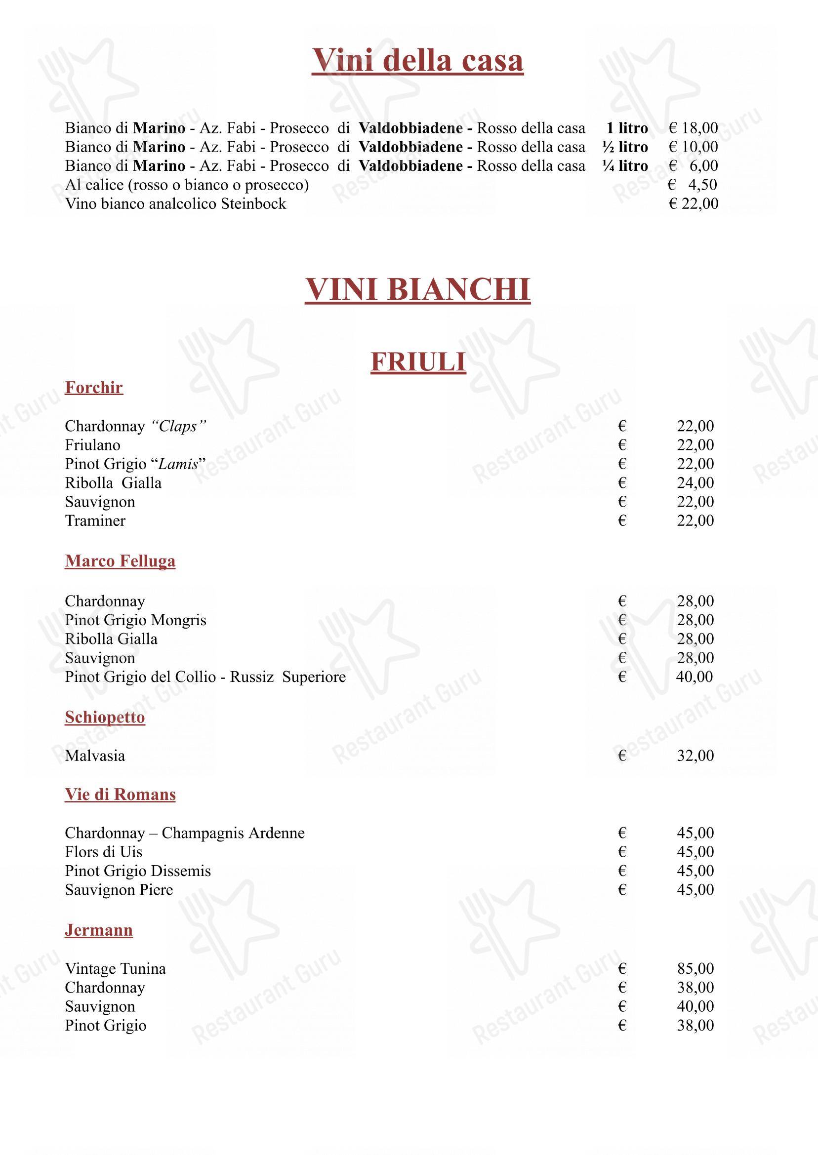 Hostaria Da Cesare Bottega Storica dal 1921 in Roma - Menu