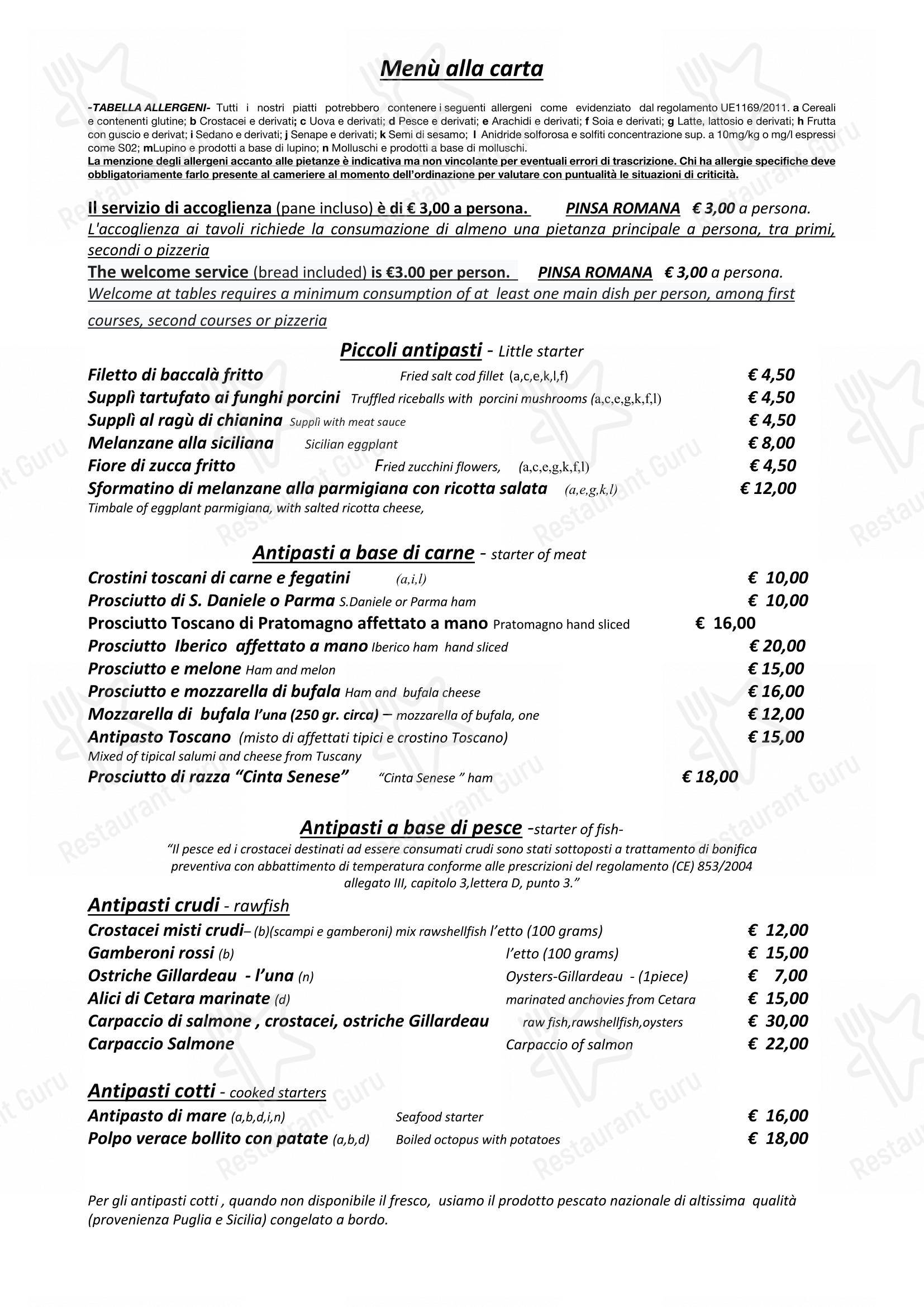 Menu bar per Hostaria Da Cesare Bottega Storica dal 1921 pub & bar