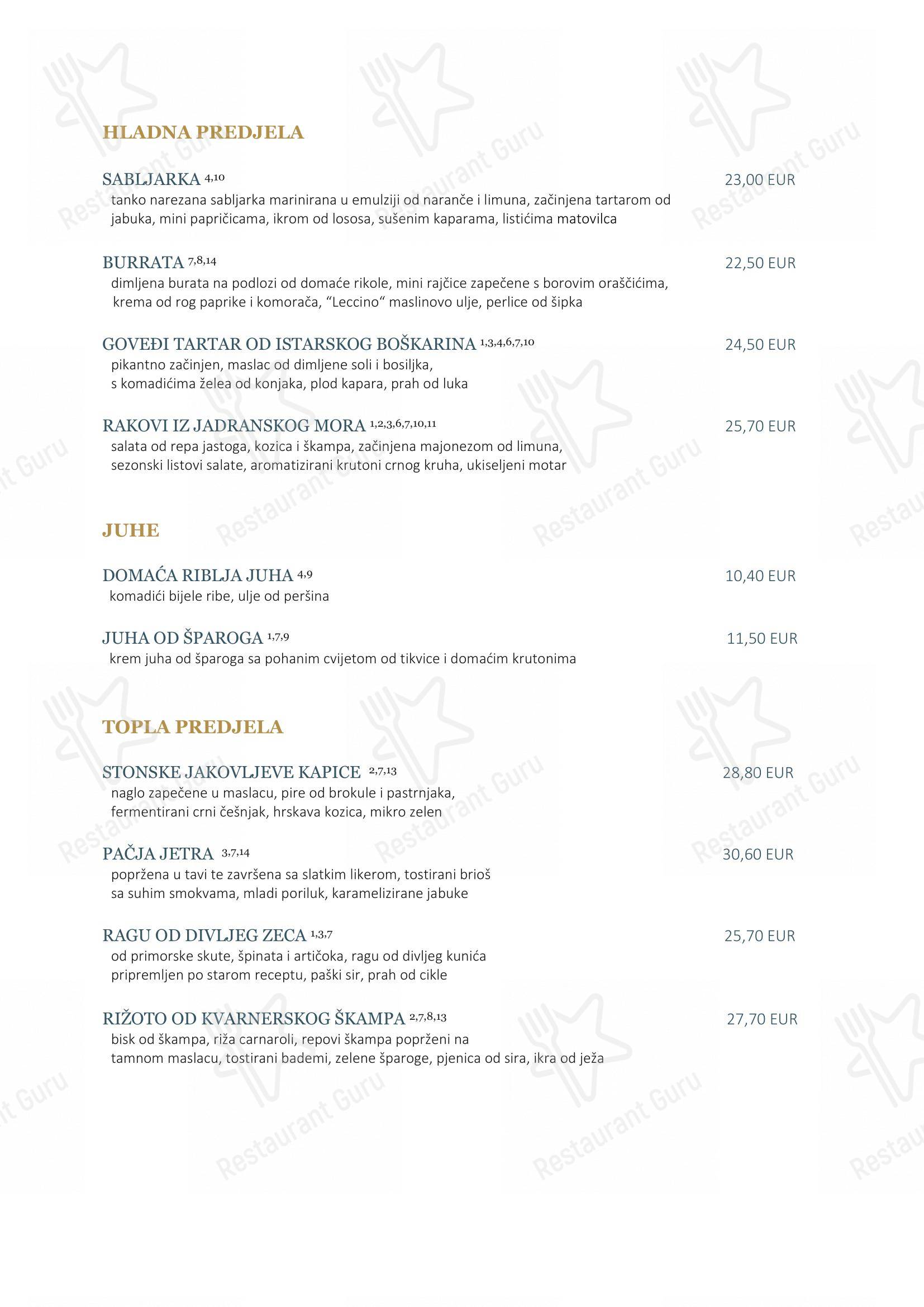 Menu di Hotel Supetar Cavtat - Menu