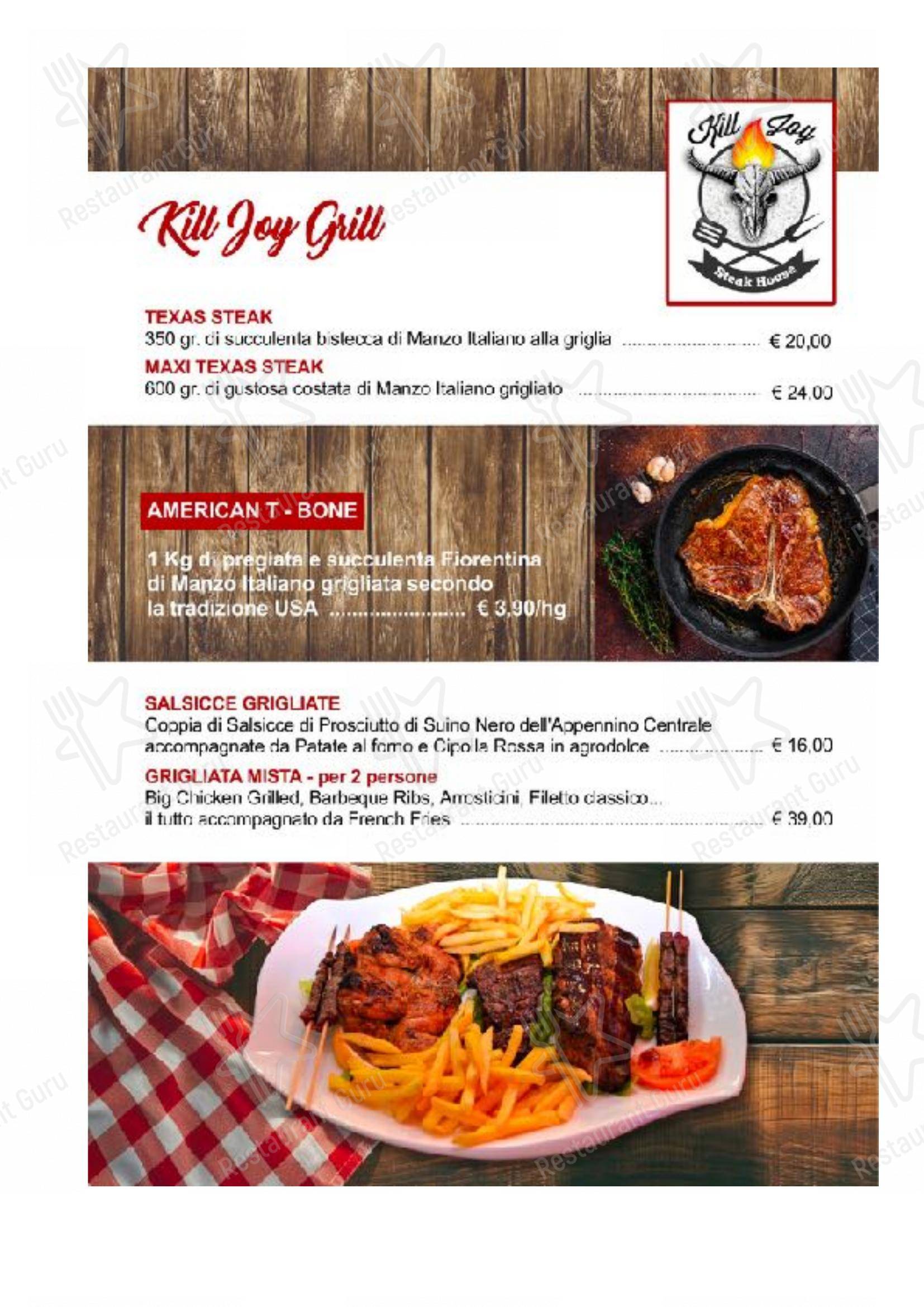 Kill Joy in Roma - Menu