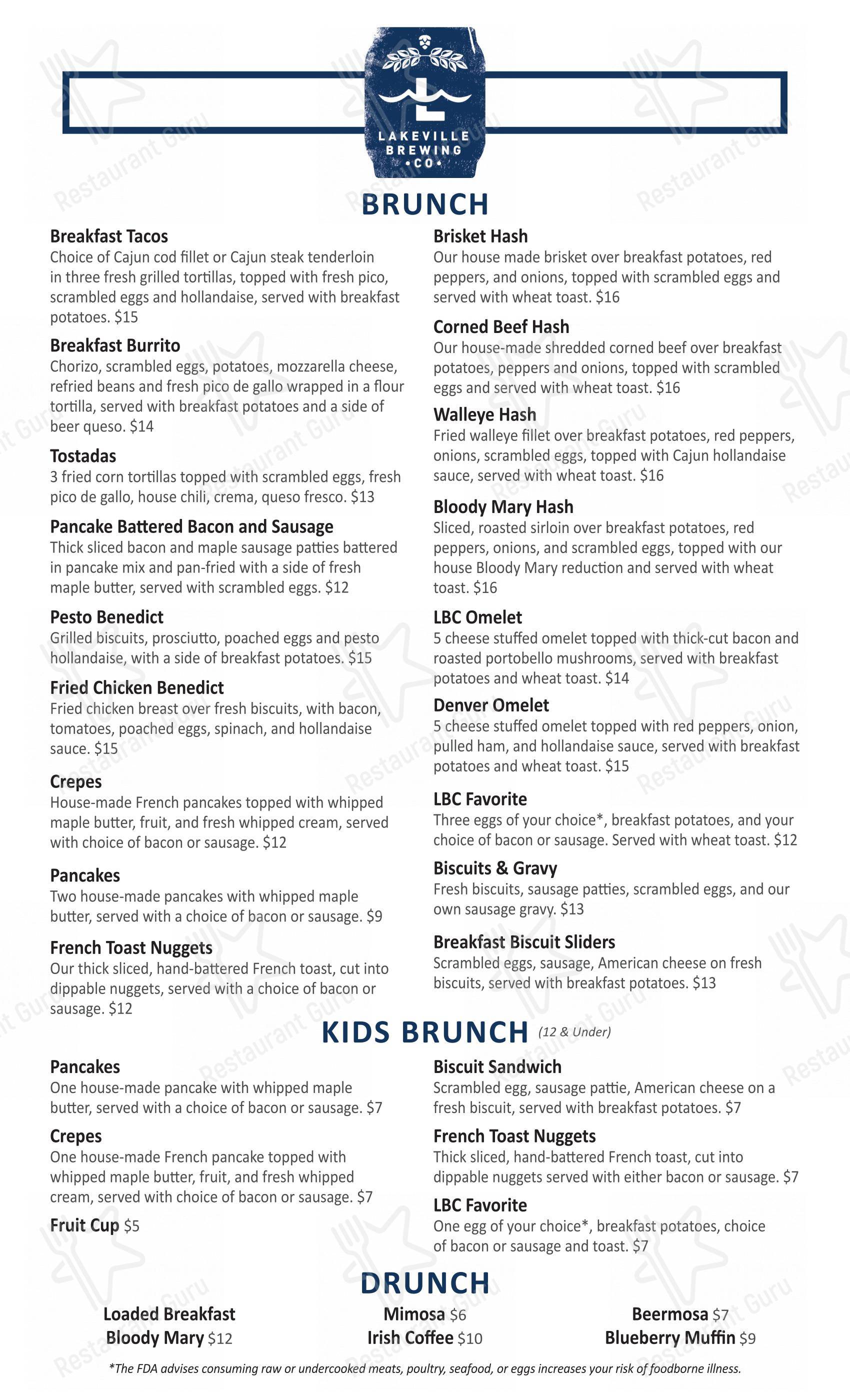 Menu at Lakeville Brewing Company pub & bar, Lakeville