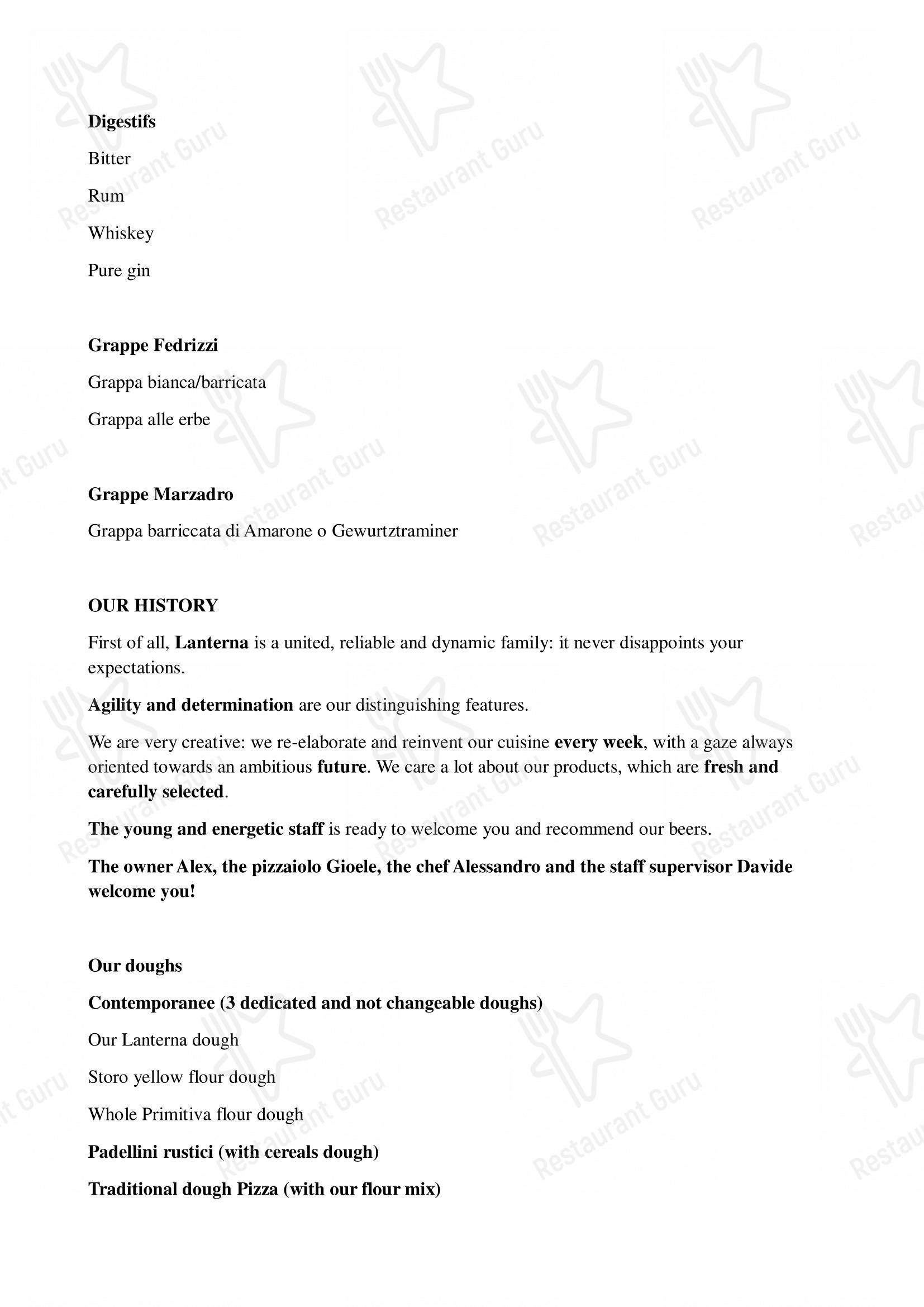 Menu bar per Lanterna Pizzeria & Brew Pub ristorante