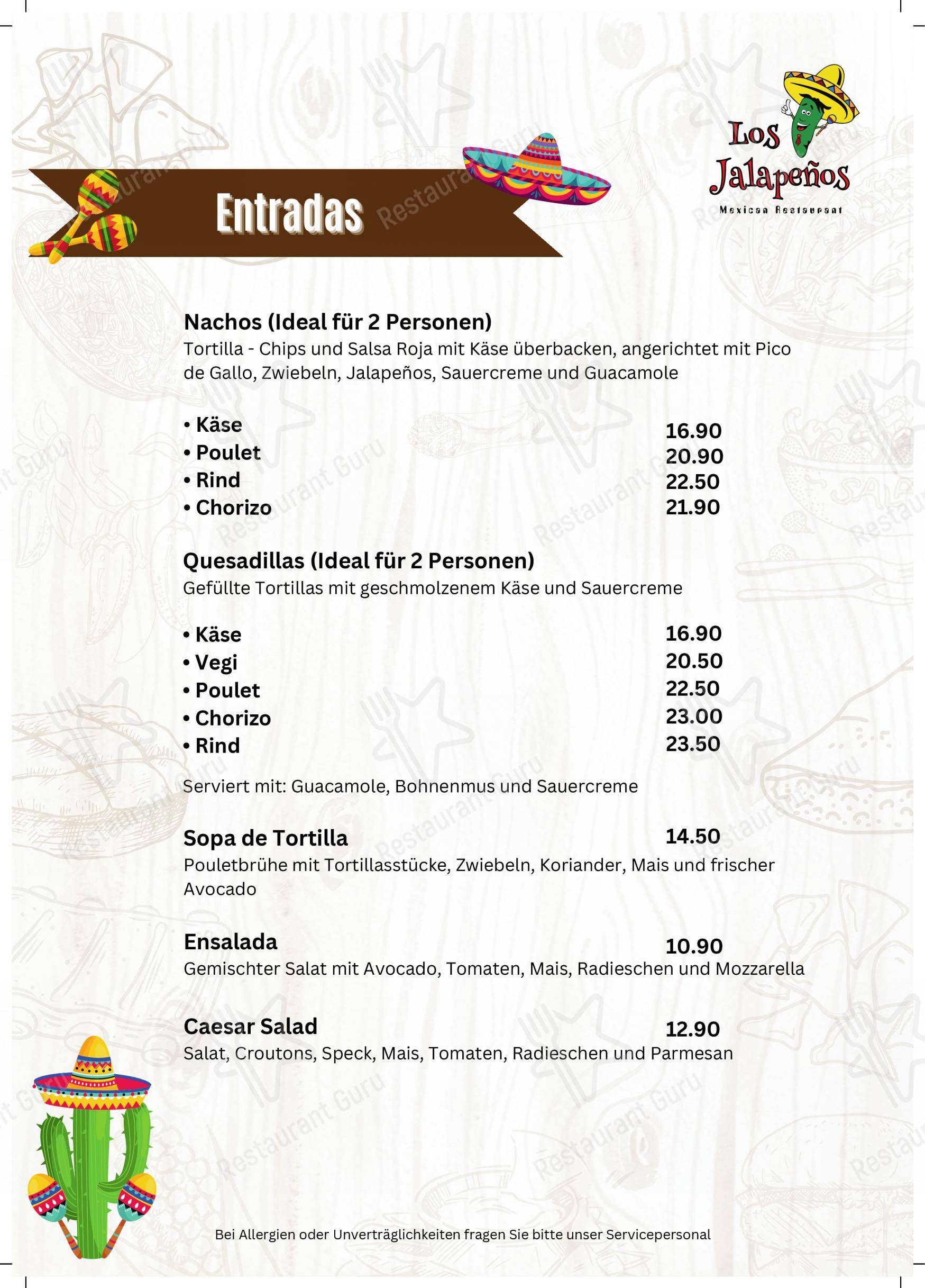 Menu per Los Jalapenos Olten in Olten
