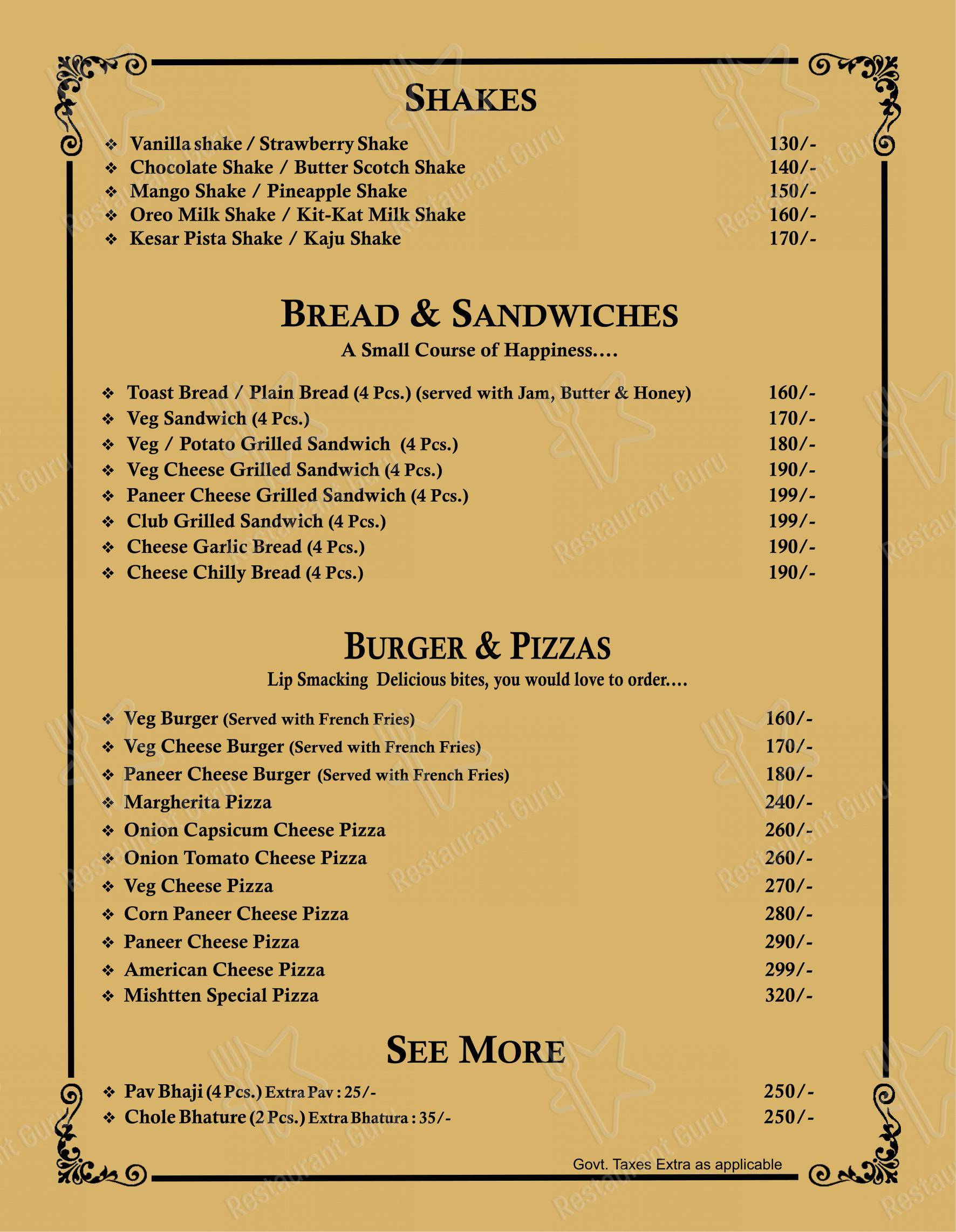 Mishtten Club & Resort in Jhalawar - Menu
