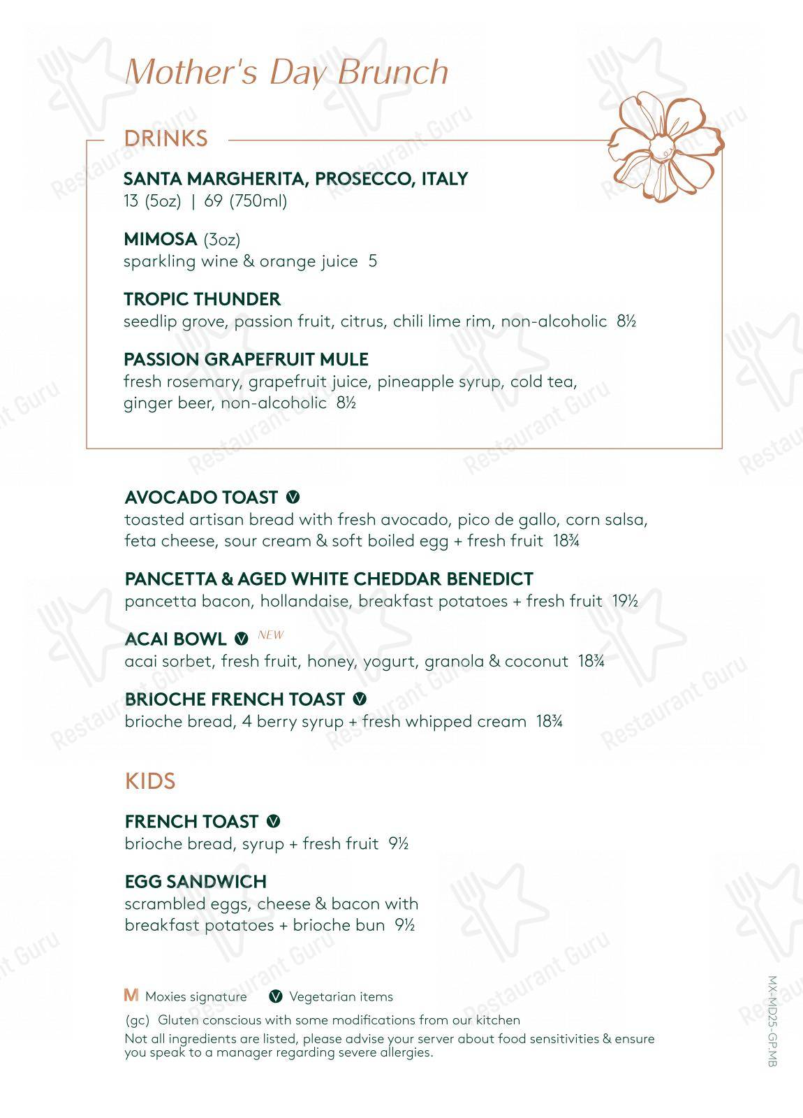 Коктейльная карта pour Moxies Polo Park Restaurant restaurant à viande