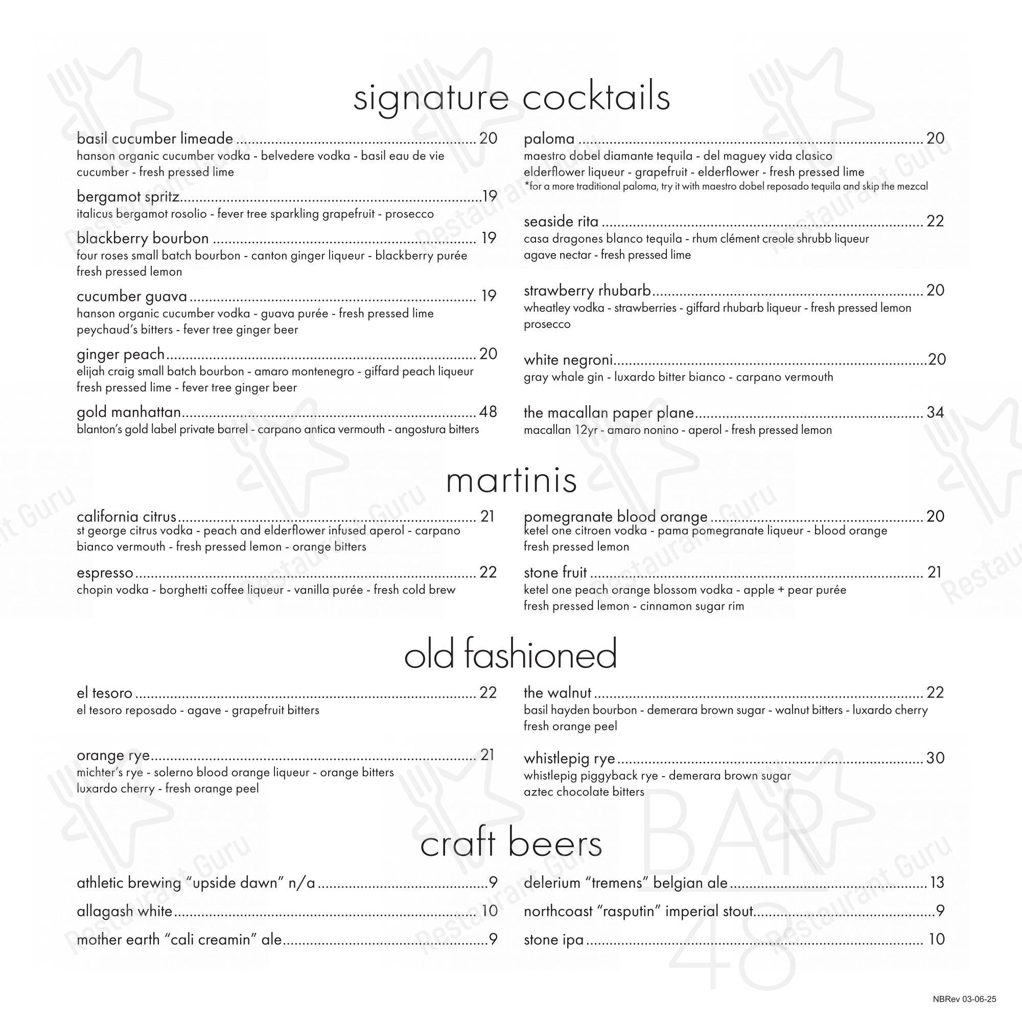 Menu at Ocean 48 pub & bar, Newport Beach
