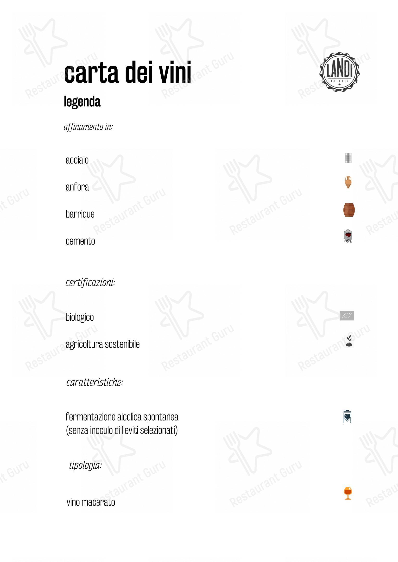Menu bar per Osteria Landi ristorante