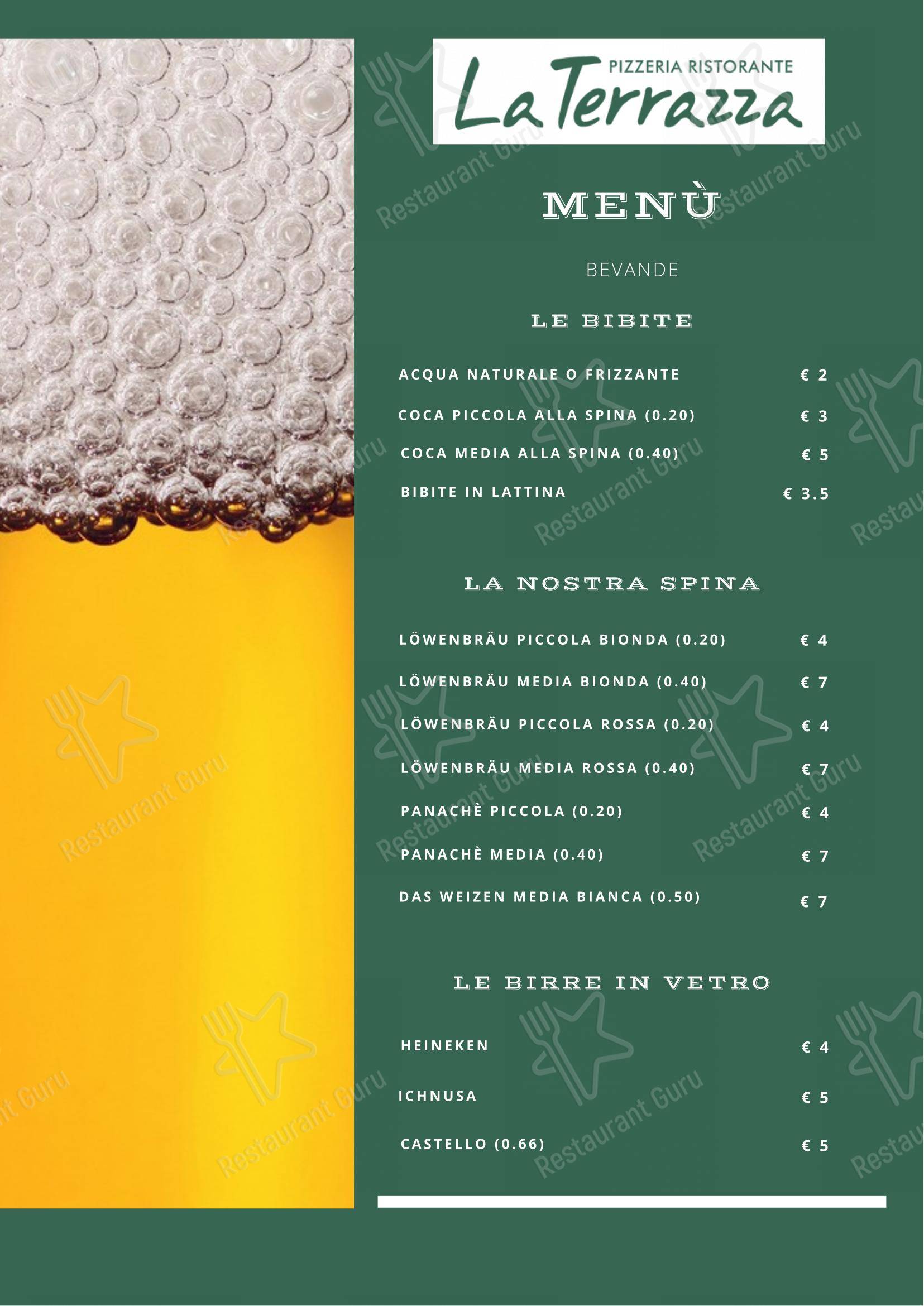 Menu per Pizzeria Ristorante la terrazza in Carmagnola