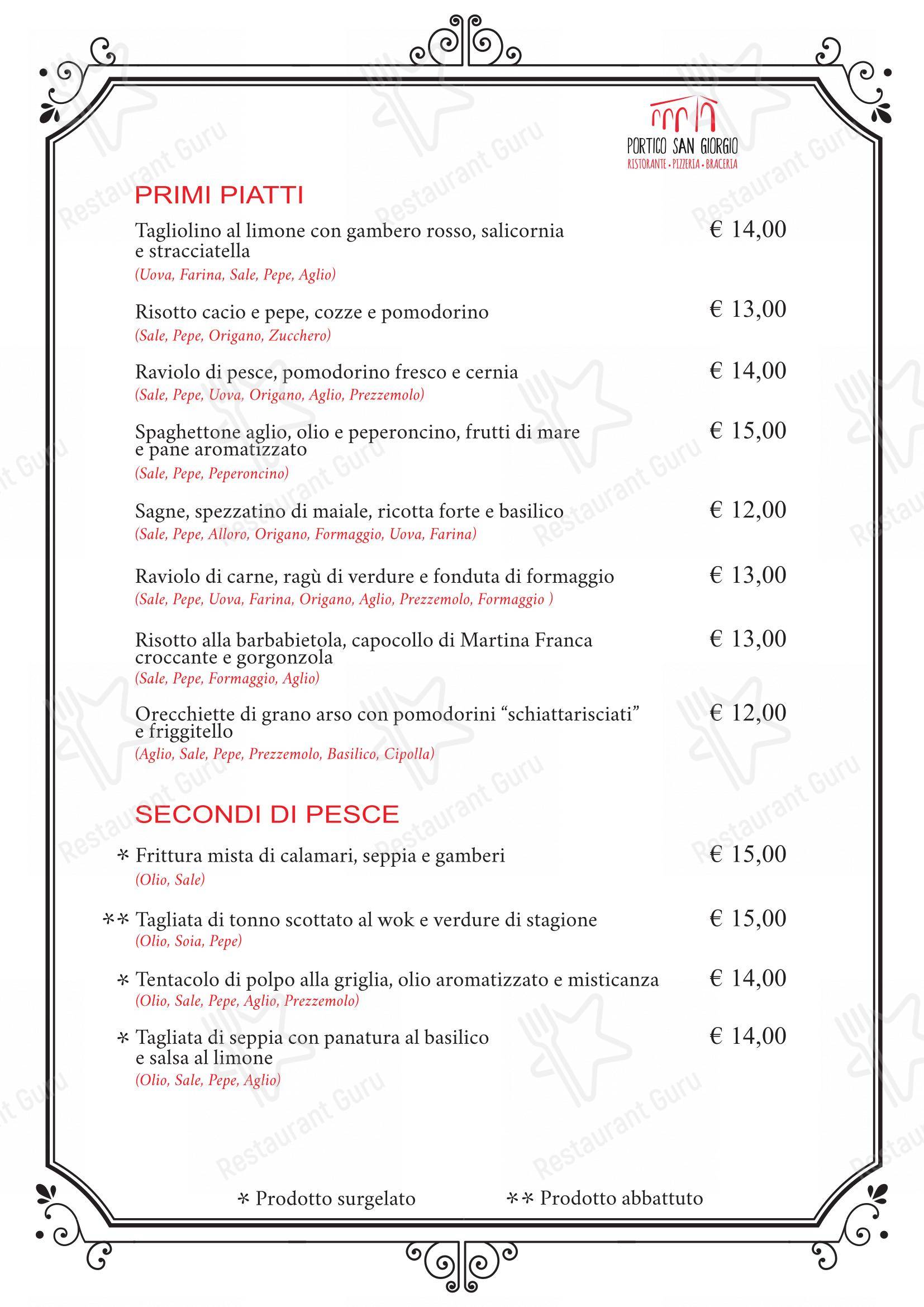 Menu per Portico San Giorgio in Melpignano