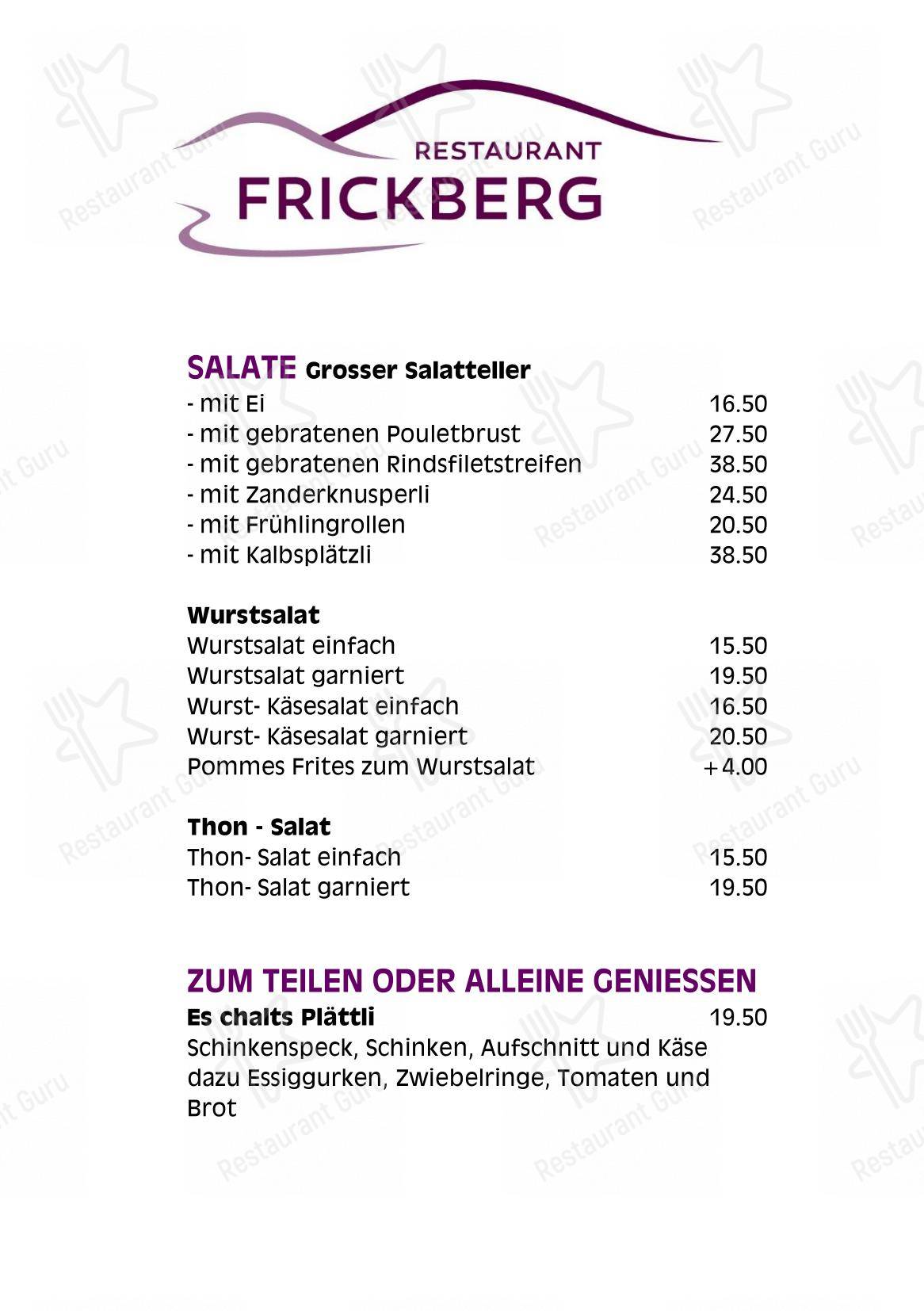 Lunch Menu per Restaurant Frickberg ristorante