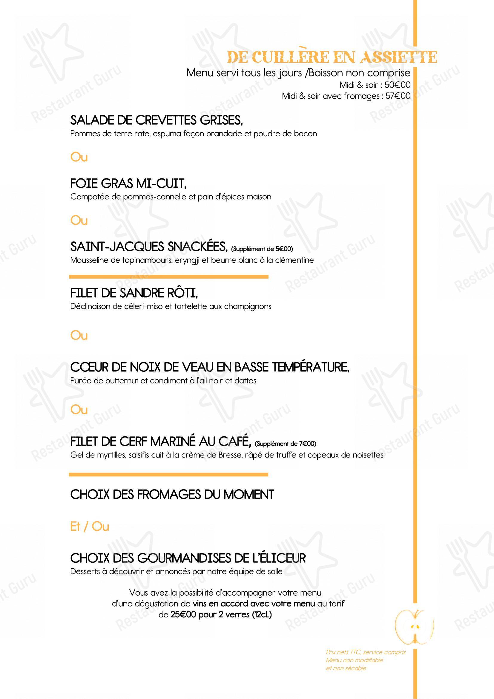 Menu pour Restaurant L'Eliceur - Menu
