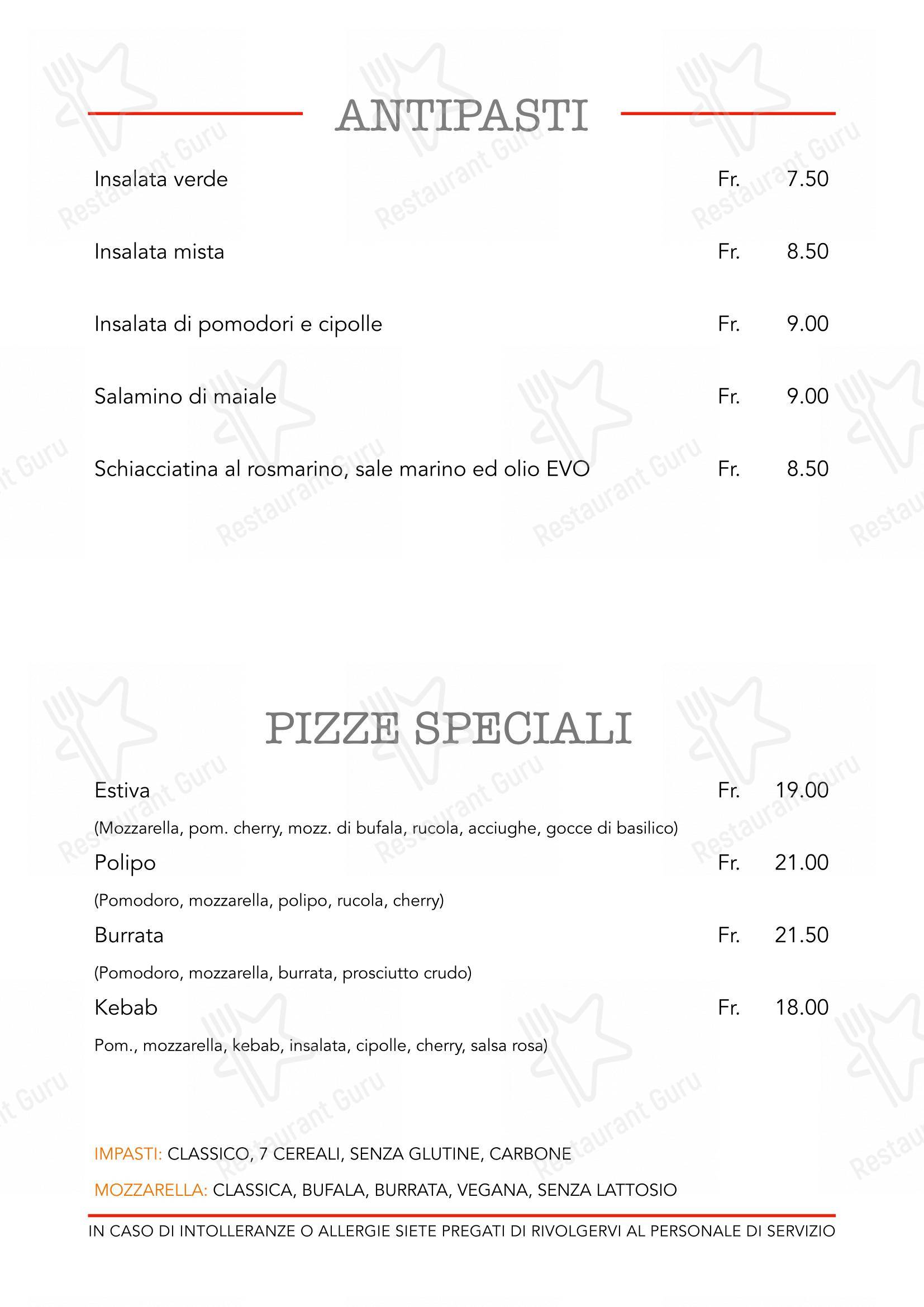 Menu di Ristorante Pizzeria Origlio da Manu - Menu