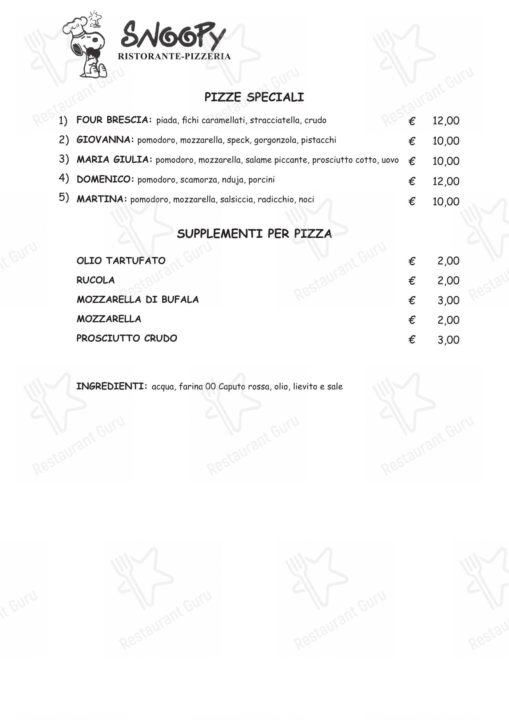 Ristorante pizzeria Snoopy in Bologna - Menu