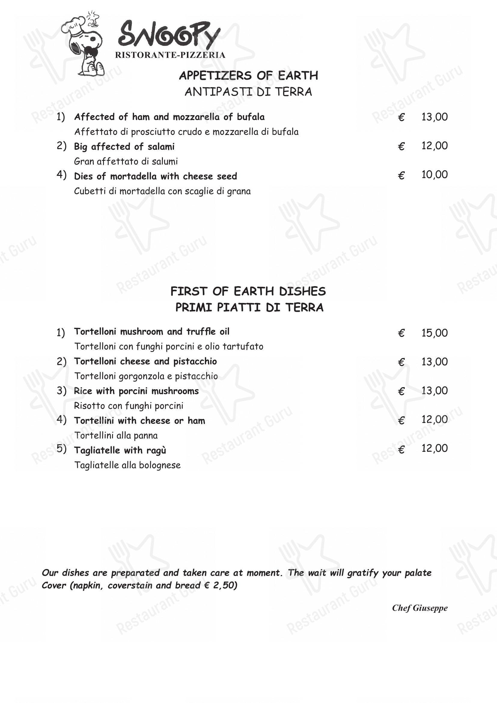 Menu di Ristorante pizzeria Snoopy - Menu bar