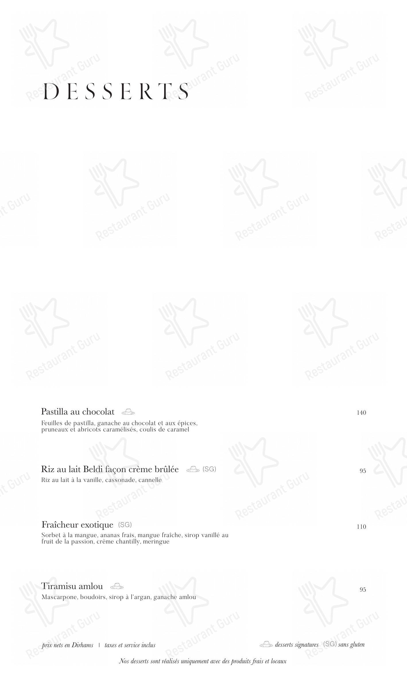Menu pour La terrasse des épices - Restaurant Marrakech - Коктейльная карта