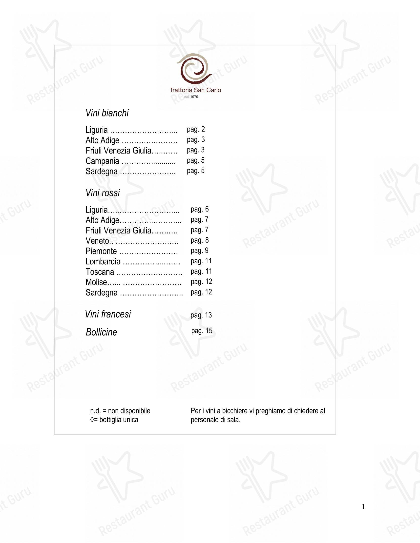 Menu di Trattoria San Carlo - Основное меню