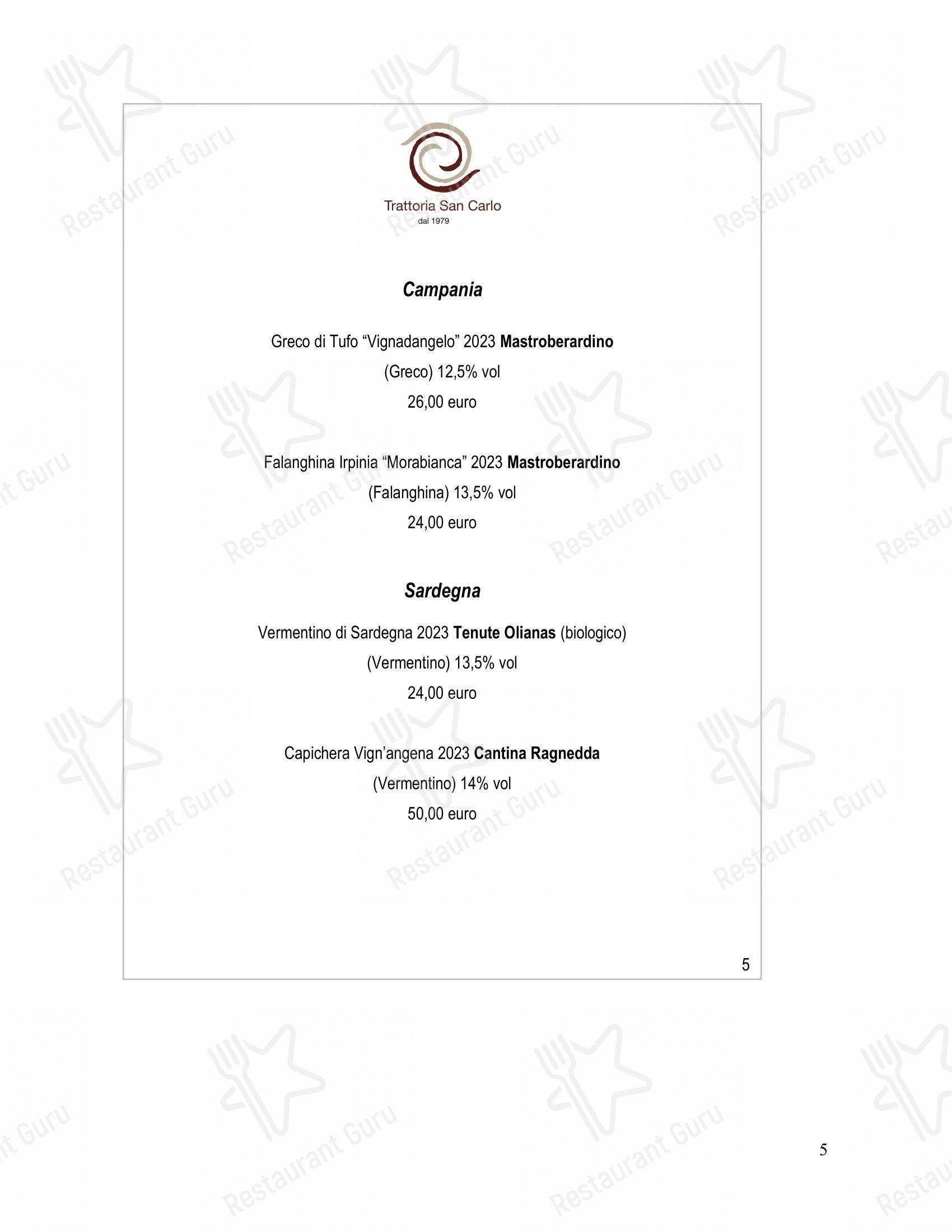 Основное меню per Trattoria San Carlo ristorante